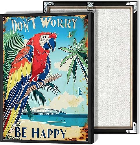 Miniatura 13 de Póster de decoración de bar Tiki con texto en inglés "Don't Worry, Be Happy Parroth", póster hawaiano para decoración del hogar, adecuado para Multi