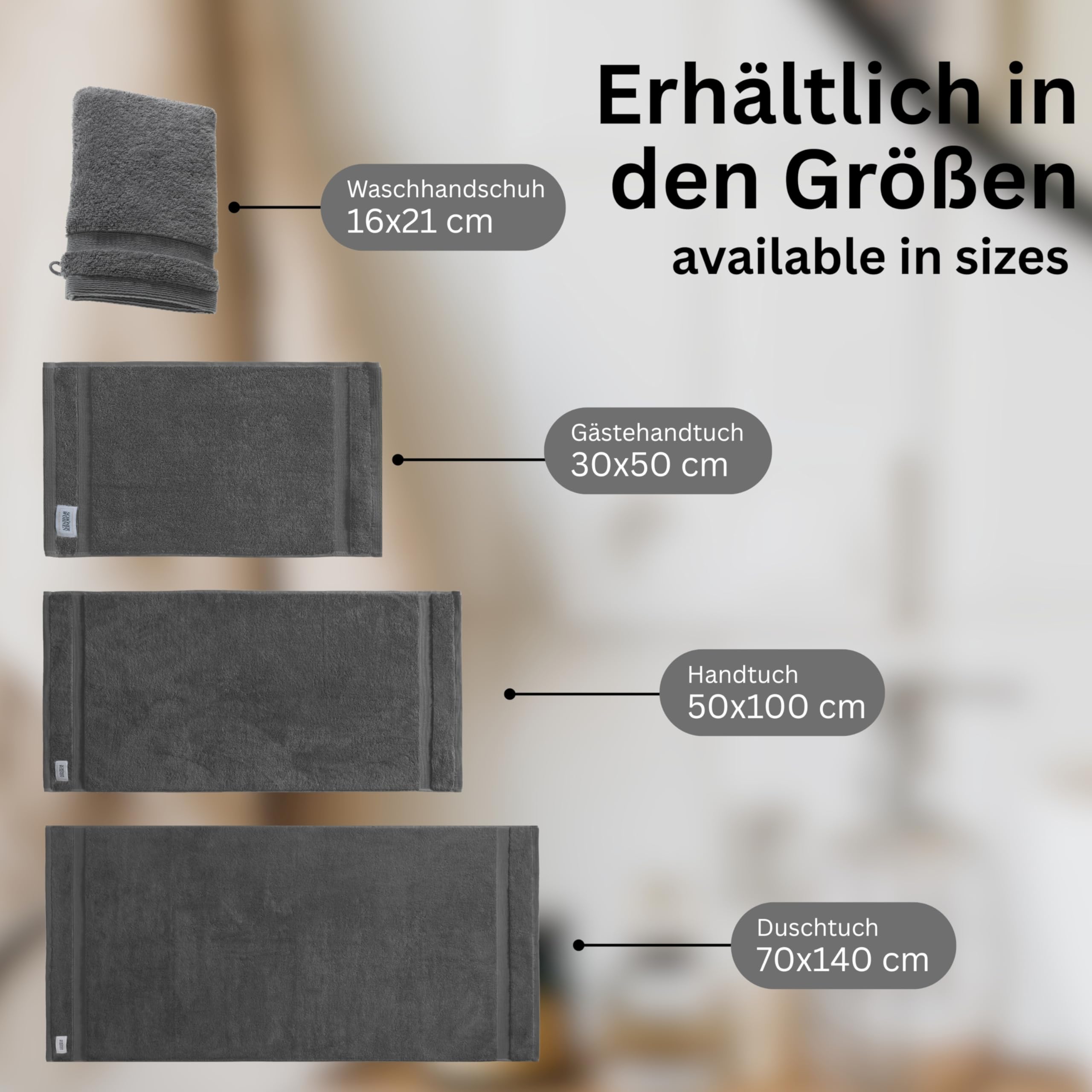 SCHÖNER WOHNEN 2-częściowy zestaw ręczników kąpielowych premium 70 x 140 cm – chłonne – luksusowe ręczniki kąpielowe antracytowe – 100% bawełna – puszyście miękkie – można łączyć jako zestaw ręczników