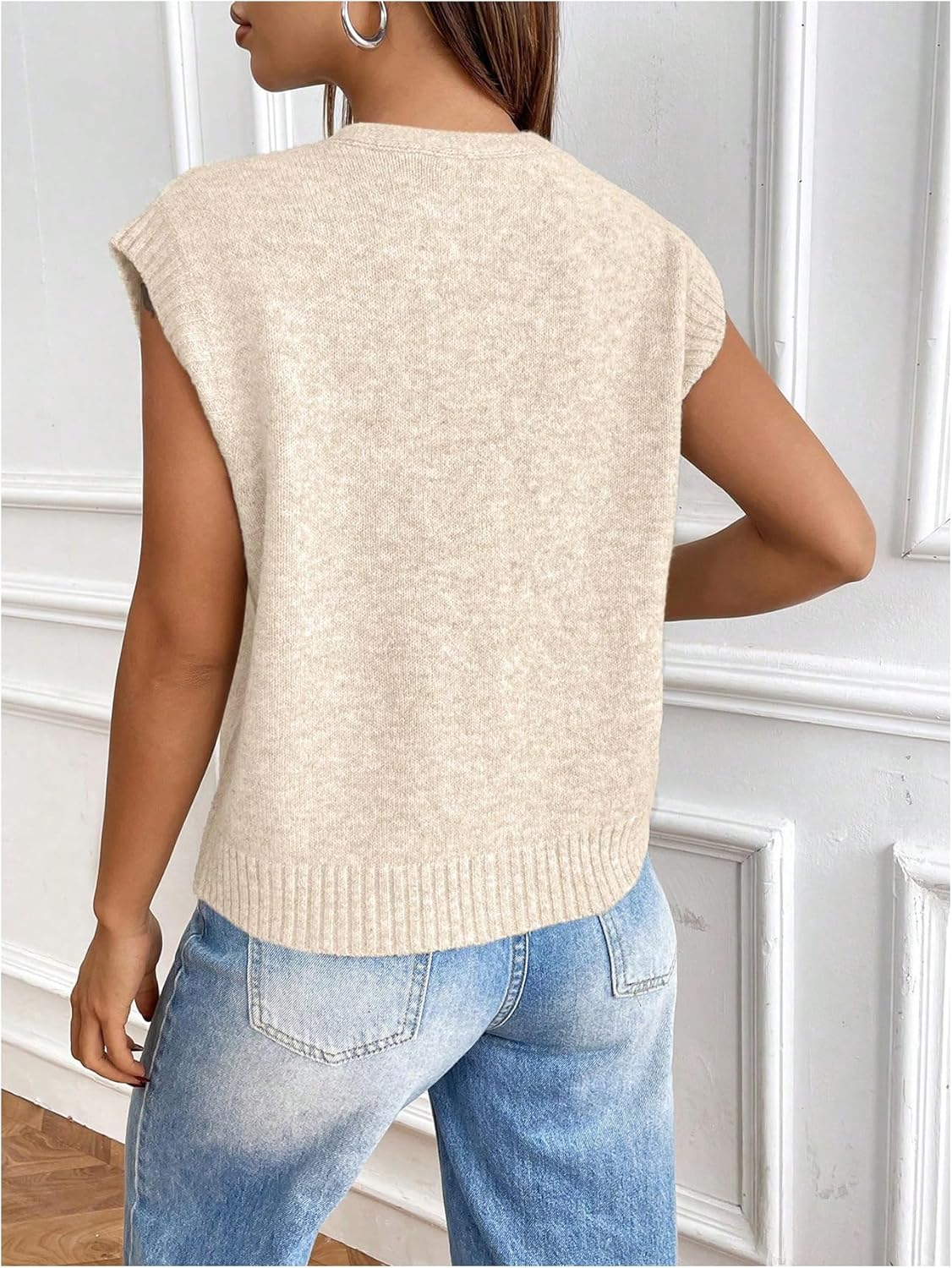 OYOANGLE Women's Sweater Vest Button Down V Neck Sleeveless Knitted Cardigan - Image 3