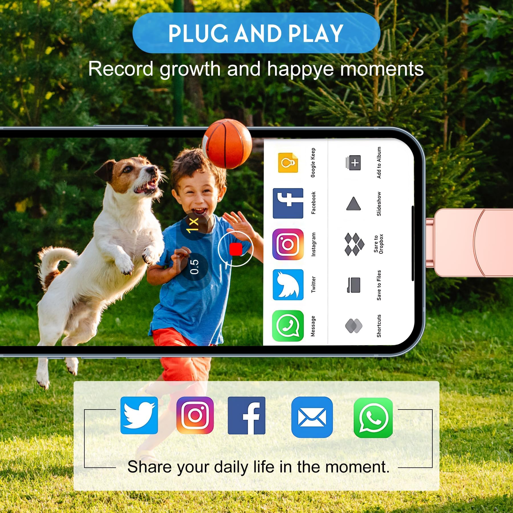 Pendrive para Phone,[Sin App] Memoria Externa 512GB Mini Photo Stick USB 3.0 Transmisión de Alta Velocidad 4 en 1 Pen Drive para Type C-Phone iOS/OTG Smartphone/PC/Laptop,512GB Rosa
