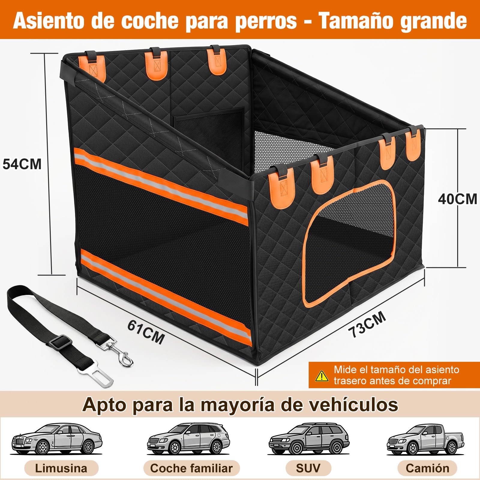 X XBEN Asiento de Coche para Perro Ampliado 50%, Asiento Reforzado para Perros con Resistencia 68KG, Silla Perro Coche con Red Ventilada y Cinturón de Seguridad, Impermeable y Antideslizante