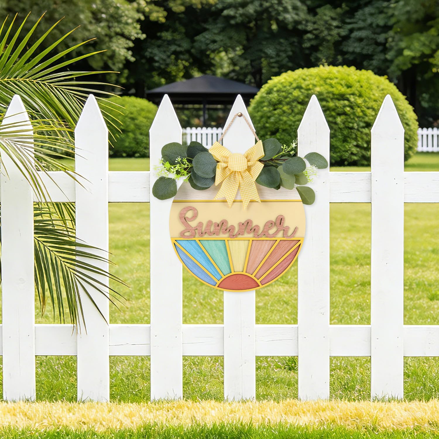 TOARTi 3D Hello Summer Wooden Hanging Sign (11.4"x11.4"), Colorful Summer Welcome Sunshine Door Decor, Vintage Boho Sunshine Wall Decoration for Front Door Farmhouse Porch Yard Office image 5