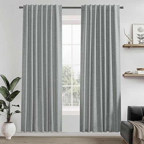 Miniatura 31 de UHITECH - Cortinas opacas de 84 pulgadas de largo, juego de 2 paneles de lino natural, 100% opacas, cortinas negras para dormitorio, sala de estar,