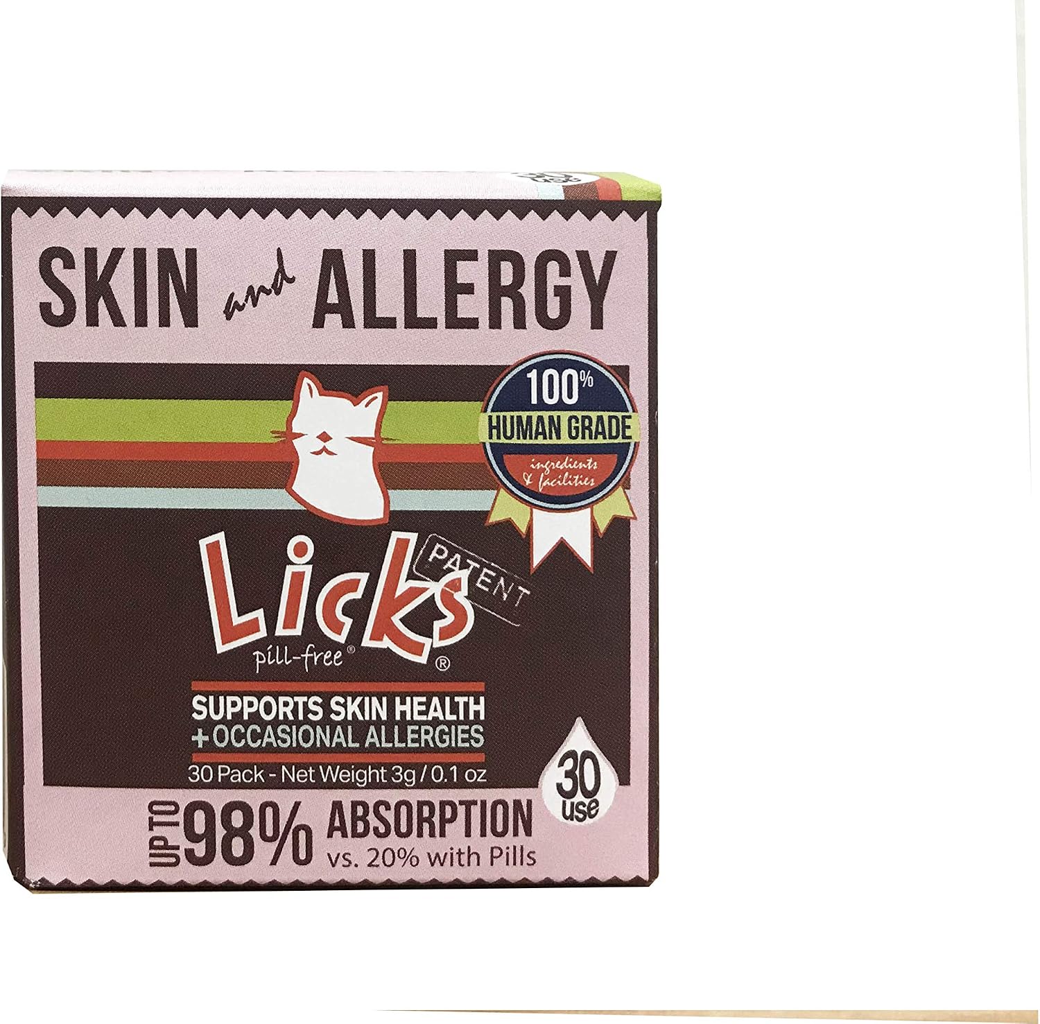 Licks Pill-Free Cat Skin and Allergy - Omega 3 Cat Allergy Relief - Cat Vitamins & Supplements for Itchy Skin - Turmeric Supplement for Cat Skin - Gel Packets - 30 Use
