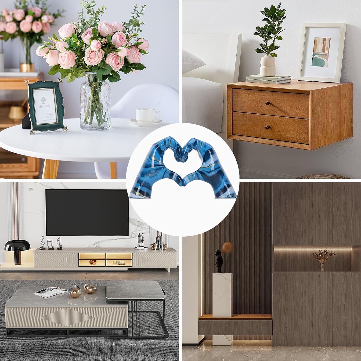 Colourful hand heart decoration, heart hand statue, love finger sculpture wedding decoration, suitable for bookshelf coffee table office bedroom TV cabinet bookshelf small ornaments home decoration. image 5