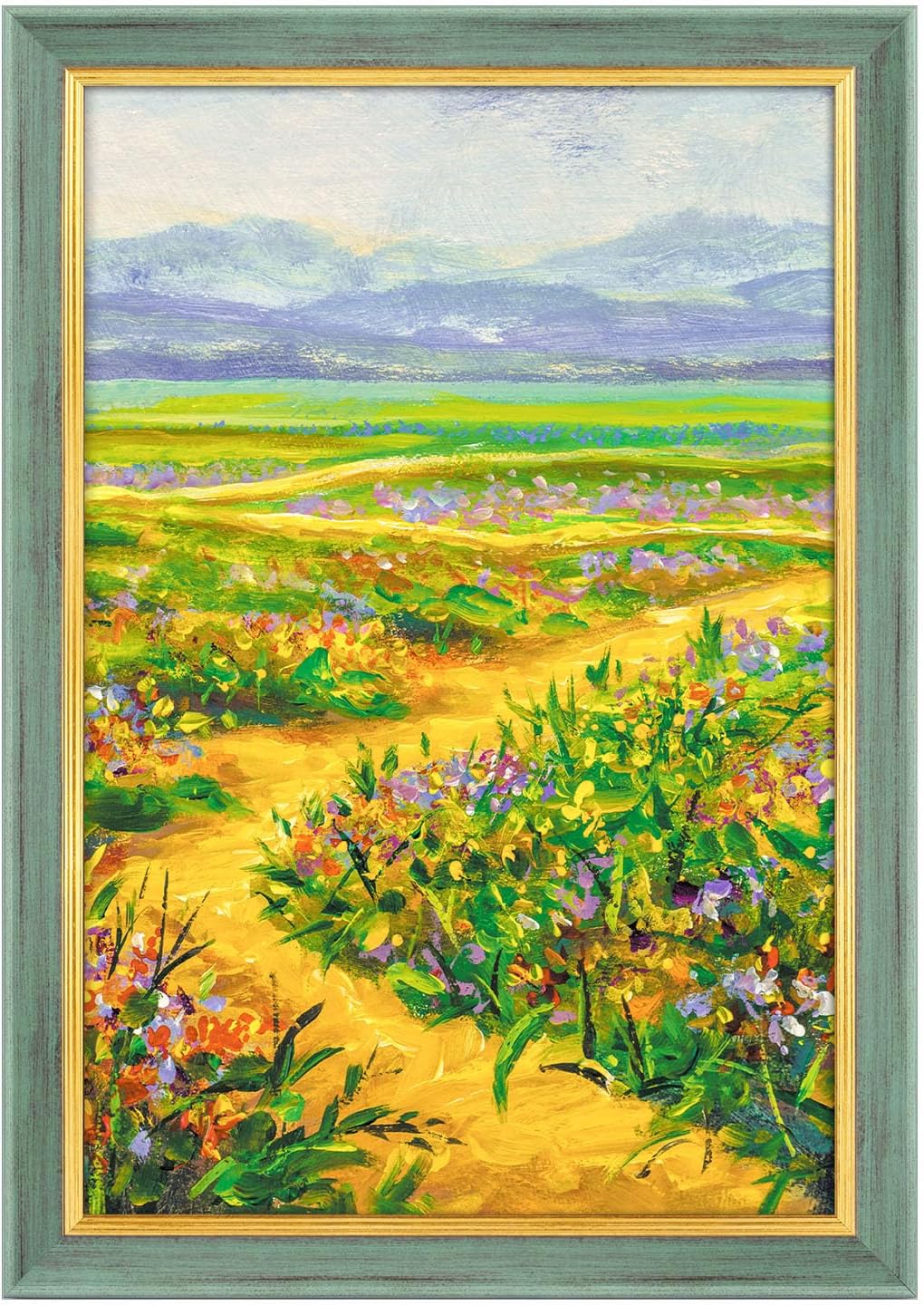 Golden State Art, 12x18 Ornate Vintage Finish Picture Frame, Green With Gold Color