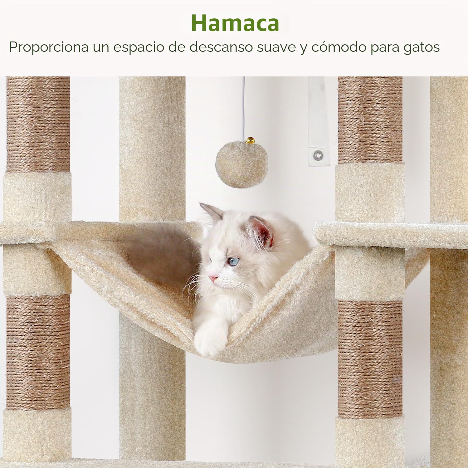 Globlazer Árbol Rascador para Gatos Beige Grandes XXL Alto 213 cm con 2 Grande Nidos 50*30*30CM, 2 Plataformas, Percha, Cesta, Lujo Estable Torre Gato Multinivel para Vario Gatos Adultos (F83B, Beige)