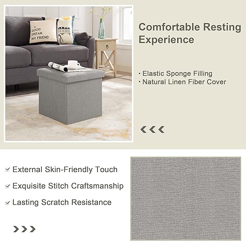 Vista 47 de VECELO Otomana de almacenamiento, reposapiés plegables de 11.8 pulgadas, taburete multiusos para reposapiés, otomanas plegables de tela de lino