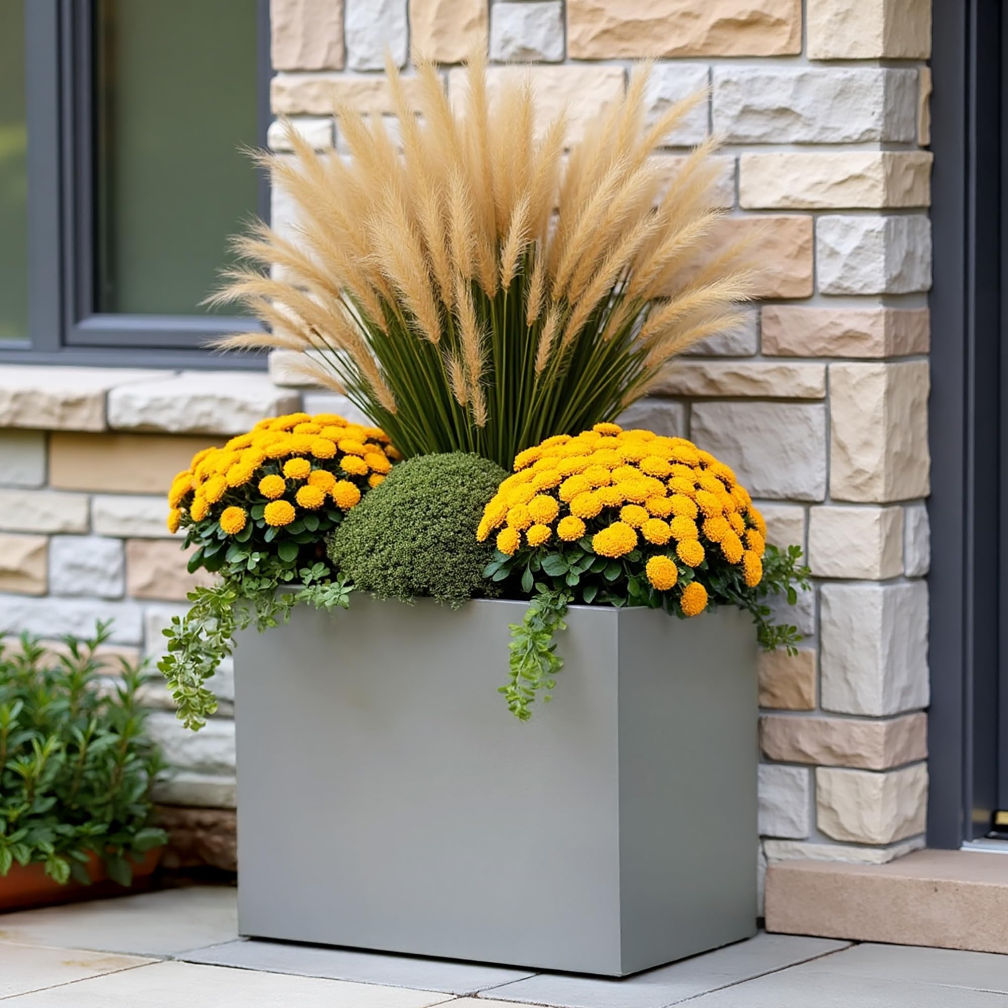 IDEALIST 50cm Trough | Grey Reinforced Stone Rectangular Planter | Garden Plant Pots with Drainage Holes L50 W20 H40 cm, 23 litres