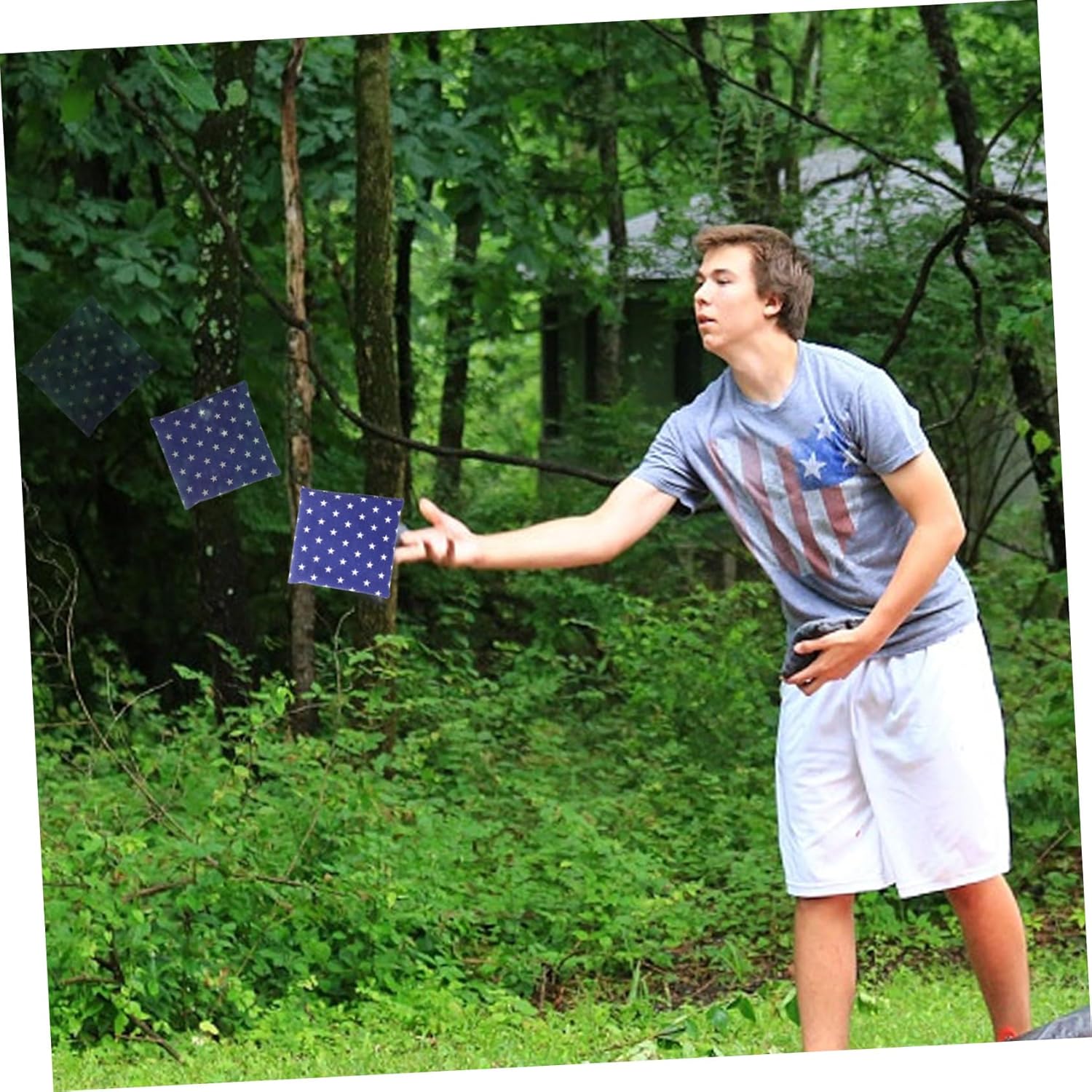 YARNOW 4Pcs Flag Bean Bag Toss Game for Interactive Outdoor with Base Stars and Stripes Fun Bean Bags for Play and Skill Development