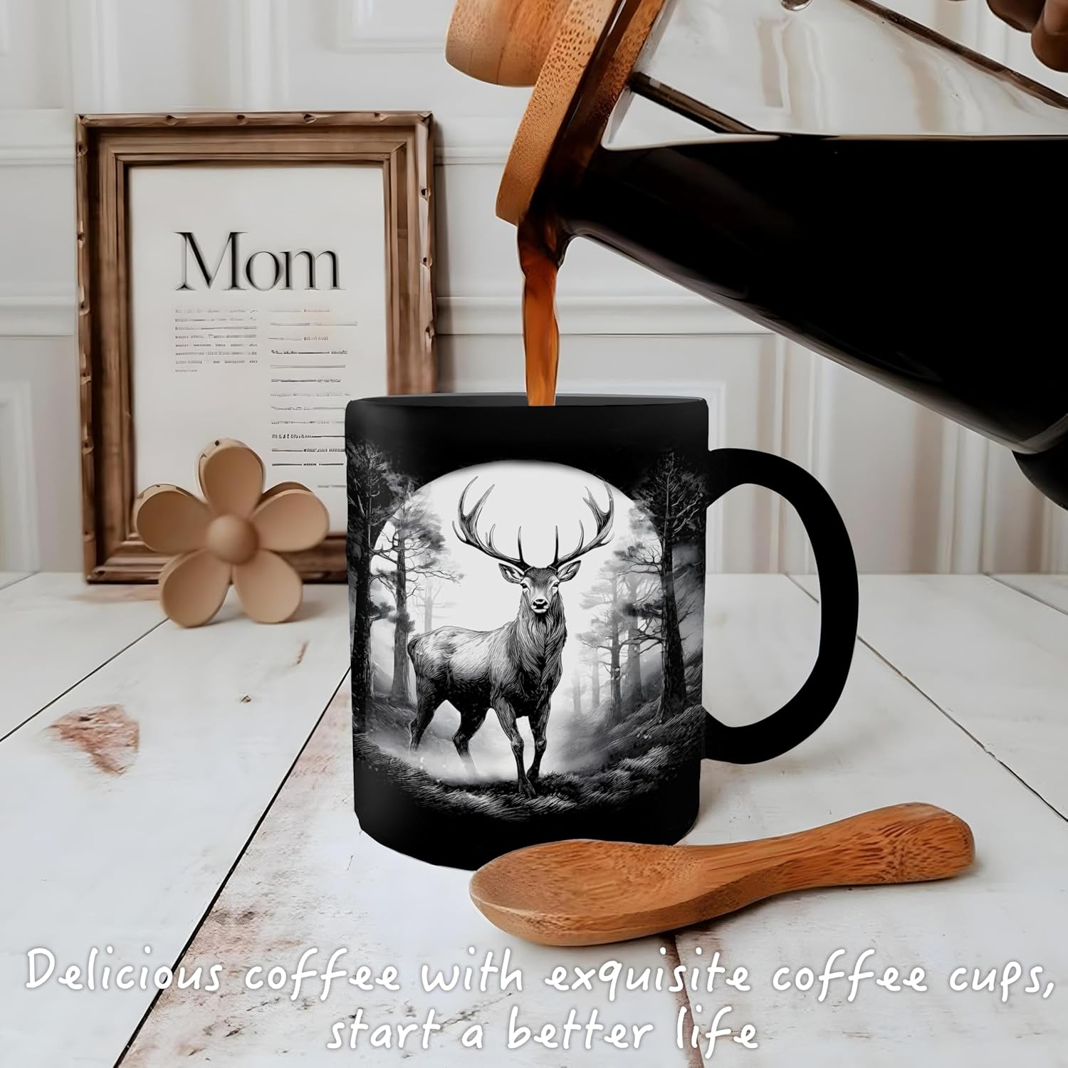 Dark Forest Reindeer Mug,Deer Hunter Gifts,Dark Forest Botanical Reindeer Deer Animal Coffee Cups Ceramic,Animal Coffee Tea Mug 11oz - Image 3