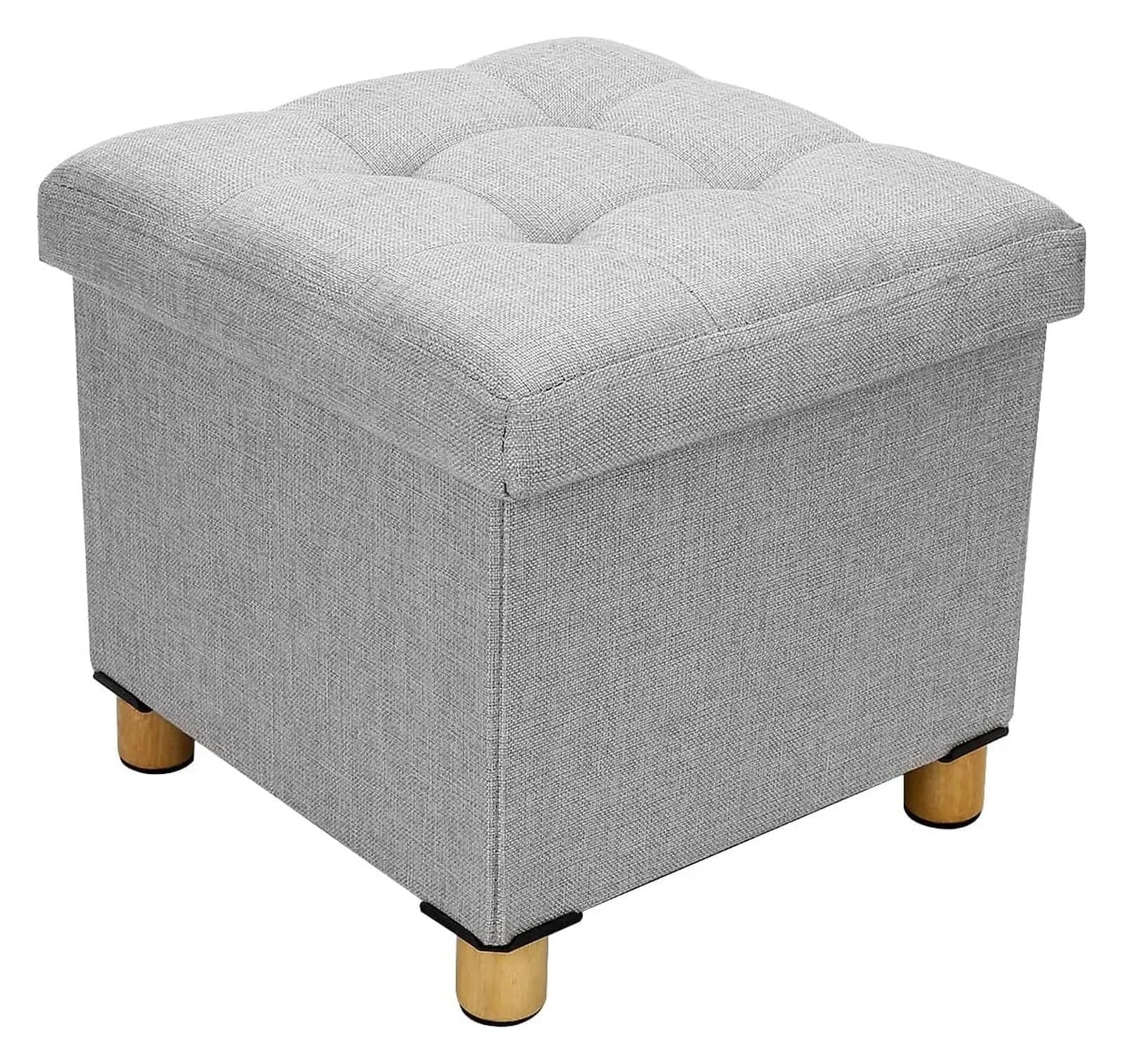 Pouf de rangement en coton avec pieds bois pour maximiser l'espace