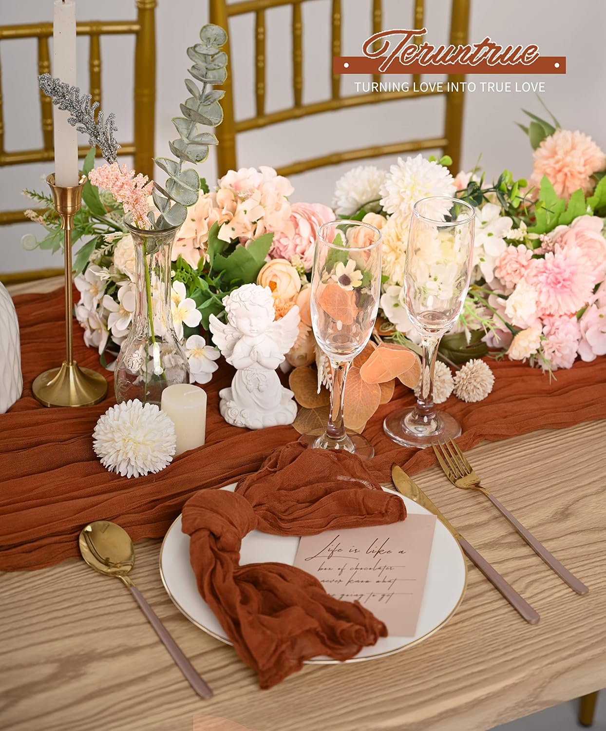 Teruntrue Set of 42 Gauze Cheesecloth Napkins Wrinkled Dinner Napkins, Terracotta Rustic Boho Napkins Soft Cotton Table Napkins Decorative Cloth Napkins for Wedding Party Table Decoration,20 x 20 Inch