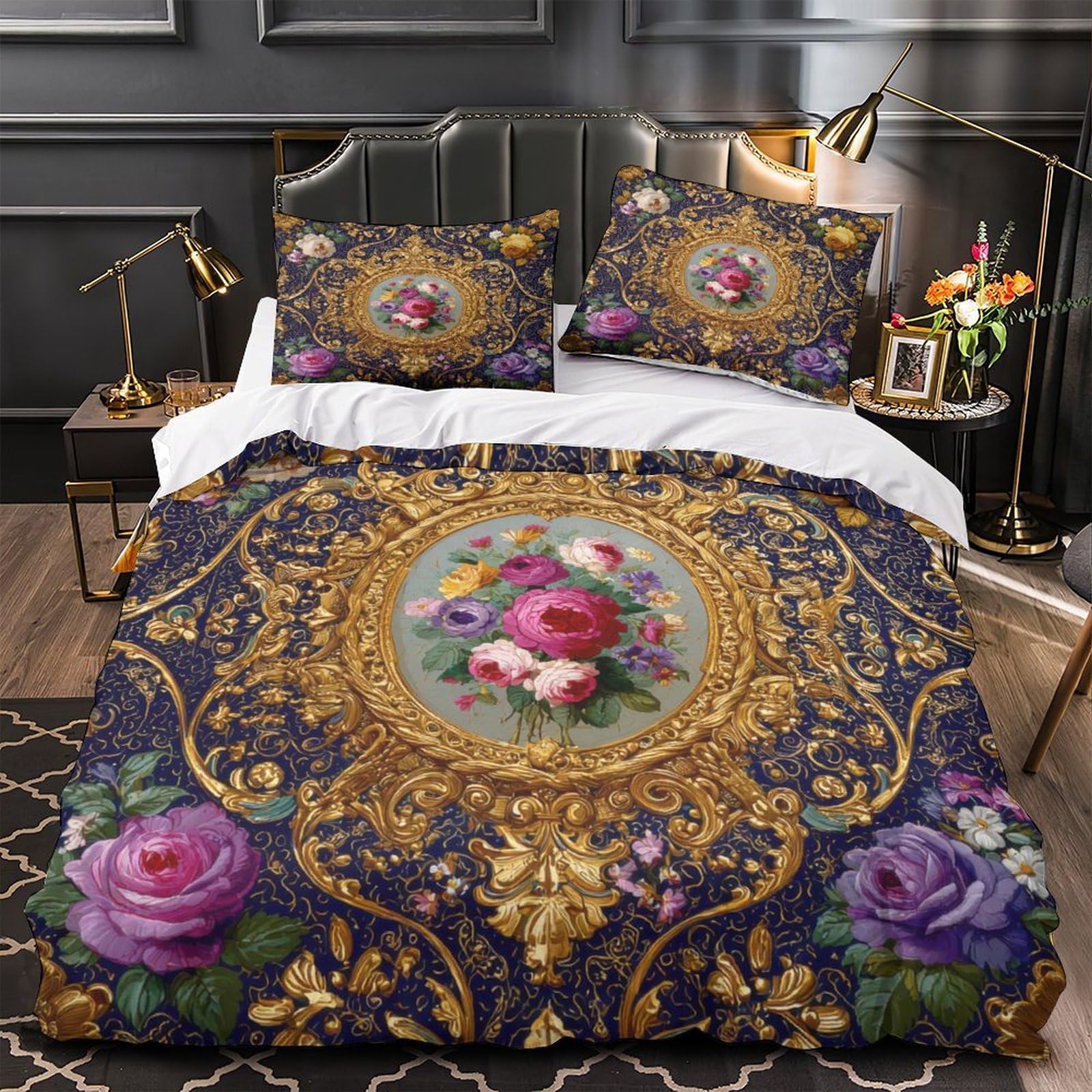 Parure de Lit 3D Motif Baroque pour Chambre Fille Single