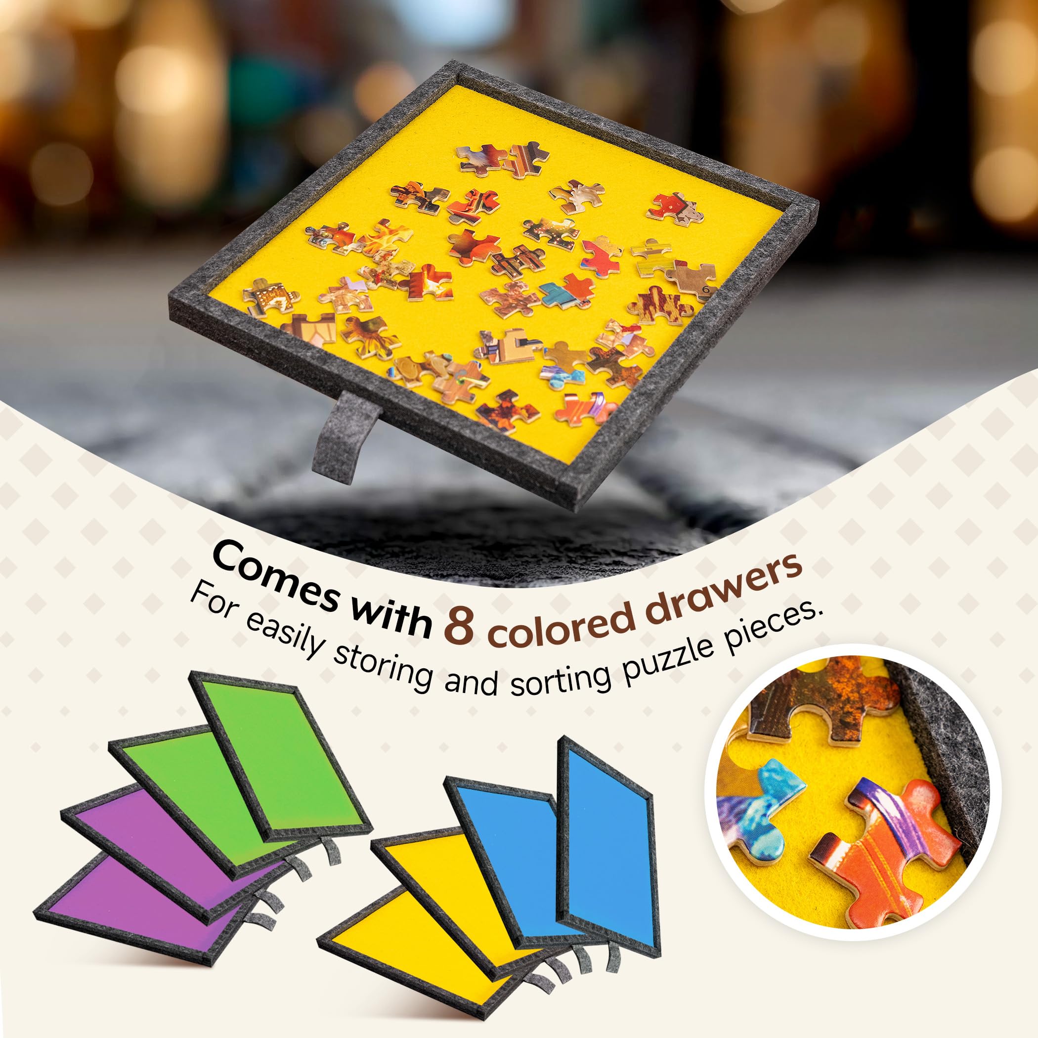 Tektalk Table de Puzzle Pliable en Feutre de 2000 pièces avec réglage de la Hauteur, Planche de Puzzle pour Adultes avec 2 couvertures et 8 Plateaux de tri/tiroirs, chevalet avec Pieds, fermée avec 4