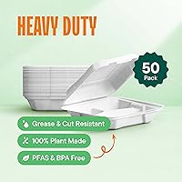 Vista 2 de Recipientes ecológicos para preparación de comidas con 3 compartimentos [paquete de 50 unidades de 8 x 8 x 3 pulgadas], desechables para llevar tipo