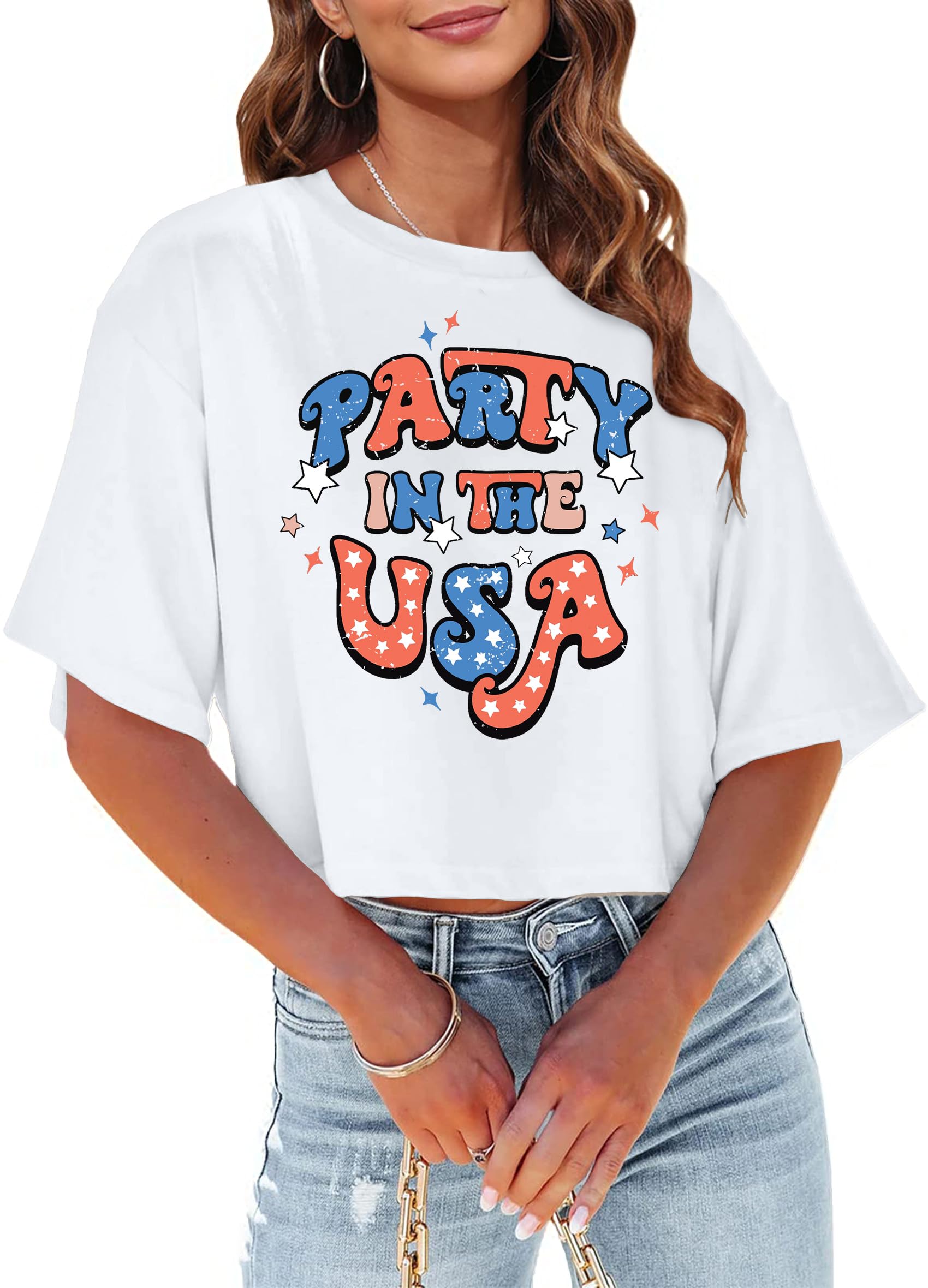 hohololo American Flag Crop Tops Women USA Crop Shirt Patriotic 4th of July Tee Memorial Day Tshirt Girls Crop Tops