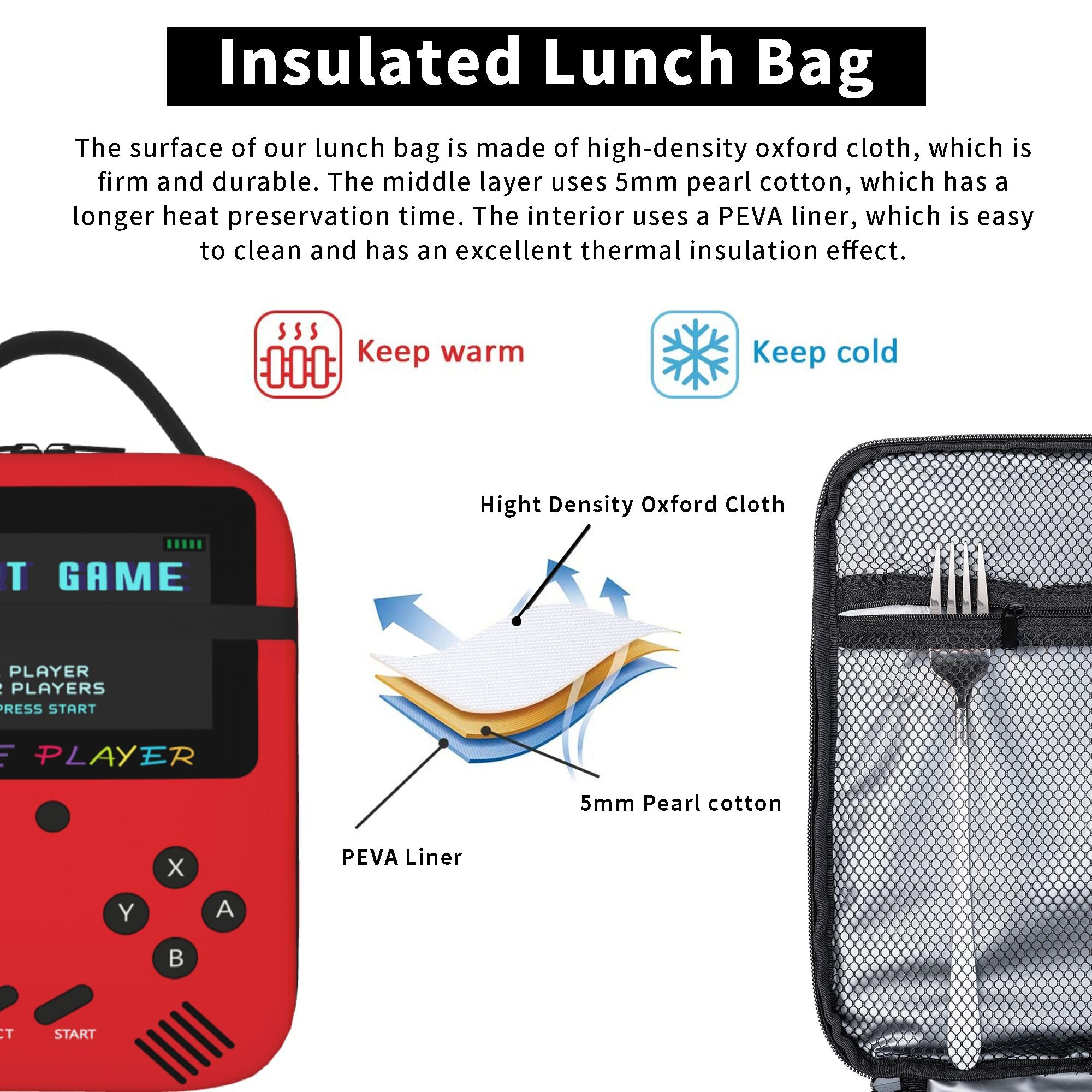 Lonchera para niños, consola de juegos para niños, lonchera aislada, reutilizable, portátil, para adolescentes, niños, escuela