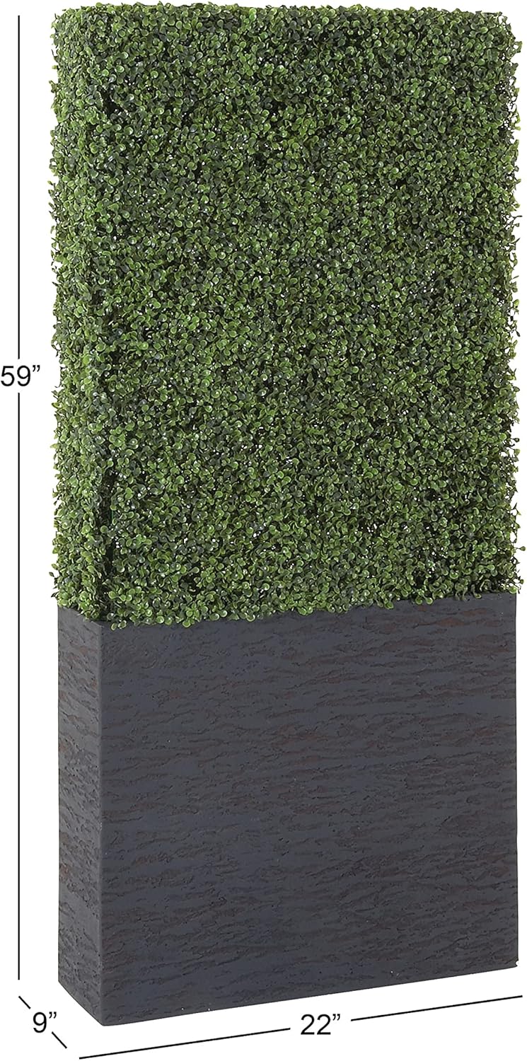 Green Plastic Boxwood Hedge Topiary with Black Planter Box