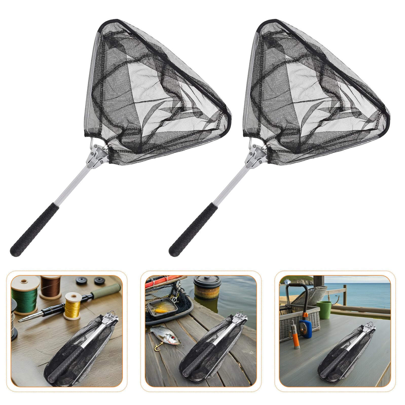 HANABASS Red de Pesca Plegable de Mano 3 Piezas Estructura Triangular de Aleación de Aluminio, Mini Red Ligera para Pesca en Agua Dulce y Salada, Equipo Portátil para Captura y Liberación