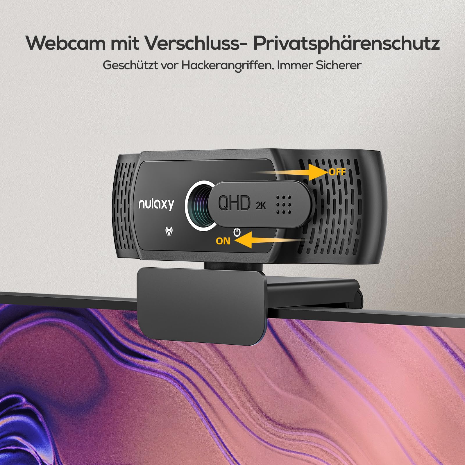 NULAXY Webcam 2K avec microphone, webcam USB Plug & Play avec cache de confidentialité pour ordinateur portable, PC, correction de la lumière, caméra Web USB pour appels vidéo, Skype, Zoom, FaceTime