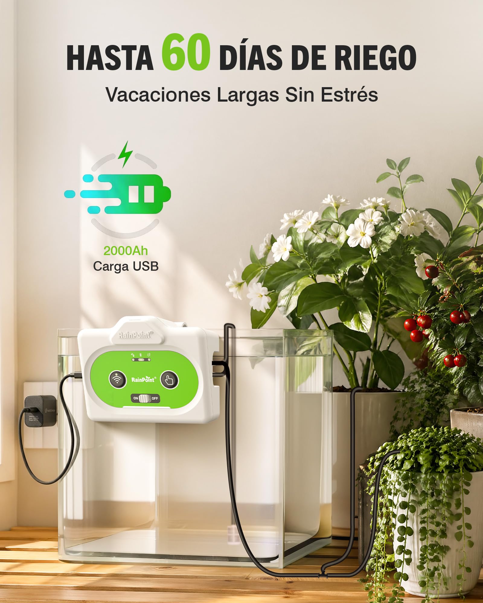 RAINPOINT Sistema de Riego Automático WIFI, Control Remoto APP, Riego por Goteo para Plantas de Interior con Ciclo y Remojo, Sistema de Riego Automático con Batería Recargable, Hasta 15 Plantas