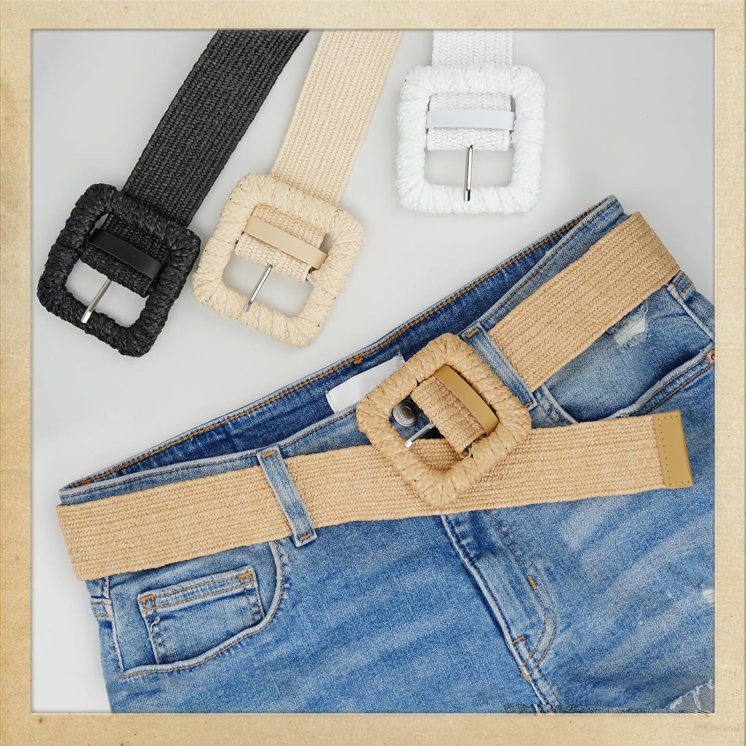 Straw Woven Elastic Belt for Women, Boho Braided Raffia Waist Belt, Stretch Rattan Belt for Summer Dresses - Image 5