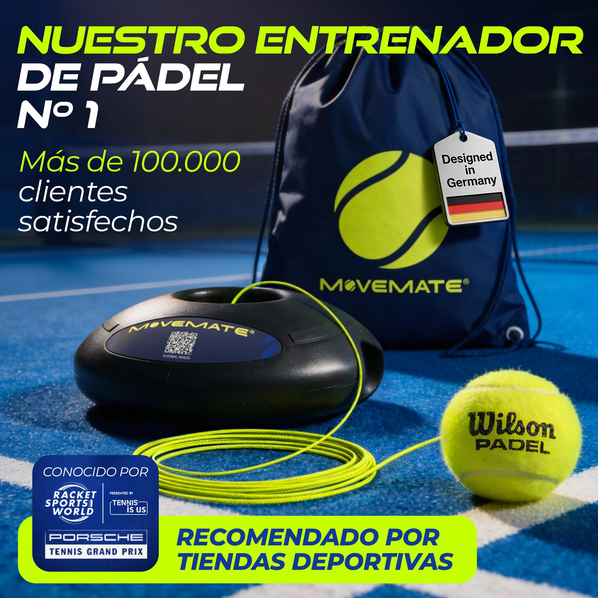 MOVEMATE Dispositivo de Entrenamiento de Pádel/Tenis con Pelota Wilson® | Innovador Equipamiento Deportivo para Exteriores, en el Parque, en el jardín | con Bolsa de Transporte y vídeos de Ejercicios — view 2