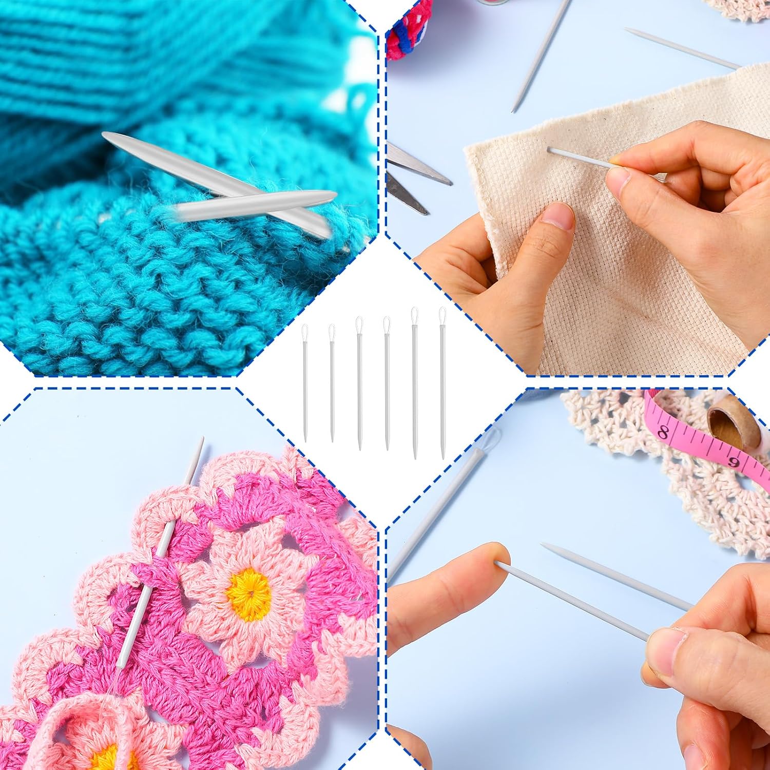 TIESOME 6 Pcs Yarn Needles Large Eye for Crochet, Metal Darning Needles with Stitch Markers for Knitting, Crocheting, Weaving (Gray, 9/7.9/7.3 cm)
