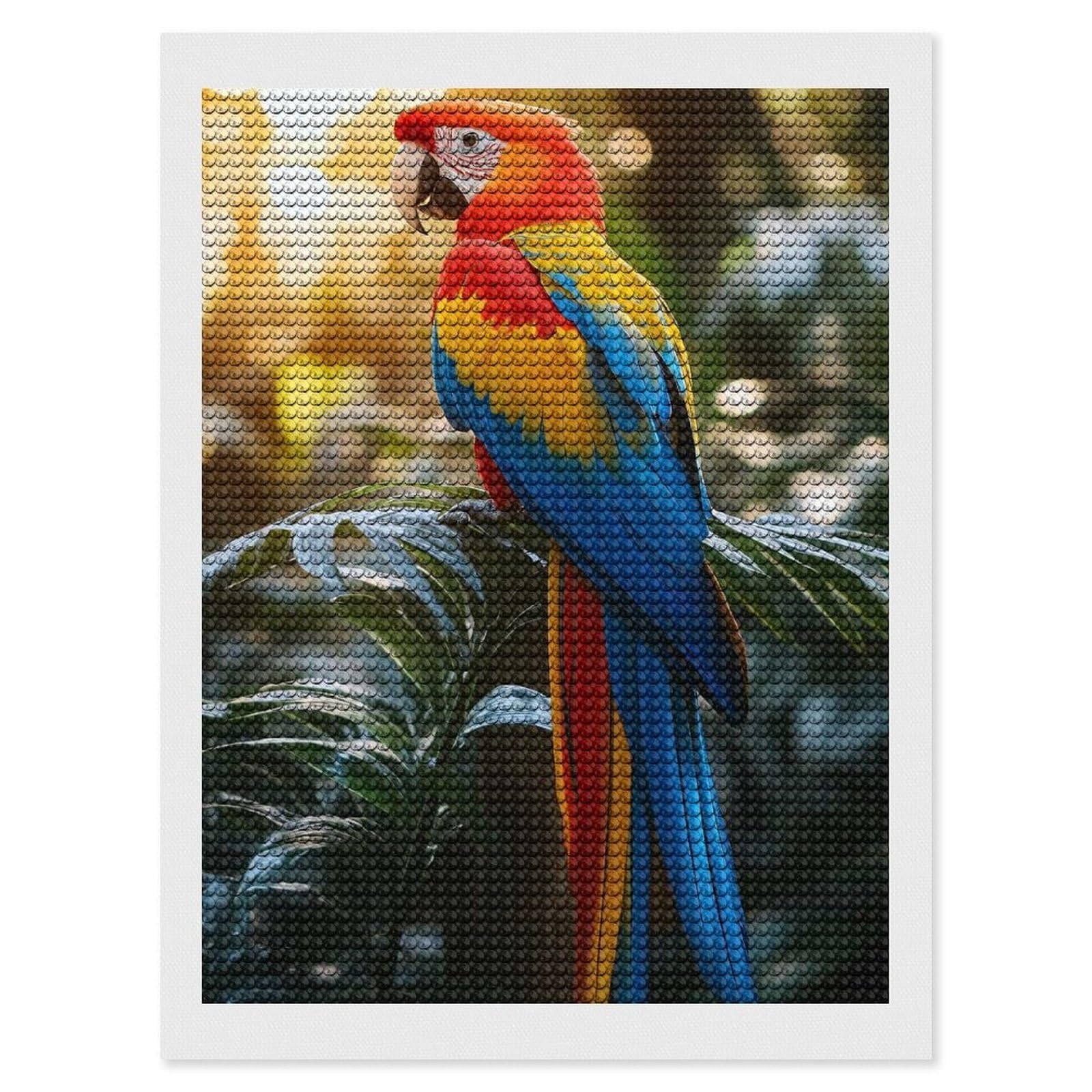 Junmoney Colorful Macaw Parrot Perched on Branch 5D Diamond Painting Kit 12"x16", Relaxing DIY, Mindful Craft Project, Full Kit Included, Thoughtful Present