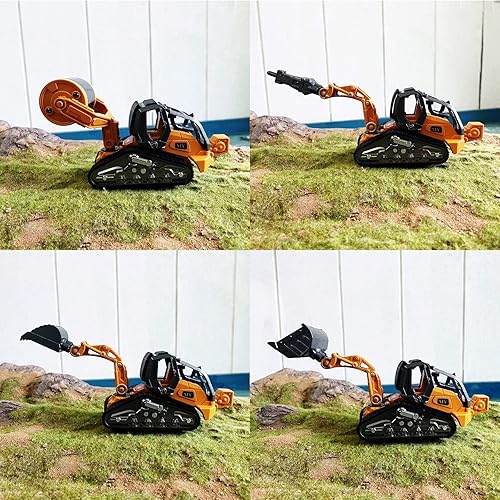 Miniatura 8 de GeminiGenius Camión de construcción 4 en 1 excavadora con pala cargadora de metal pala enrollable y martillo de impacto vehículos de construcción