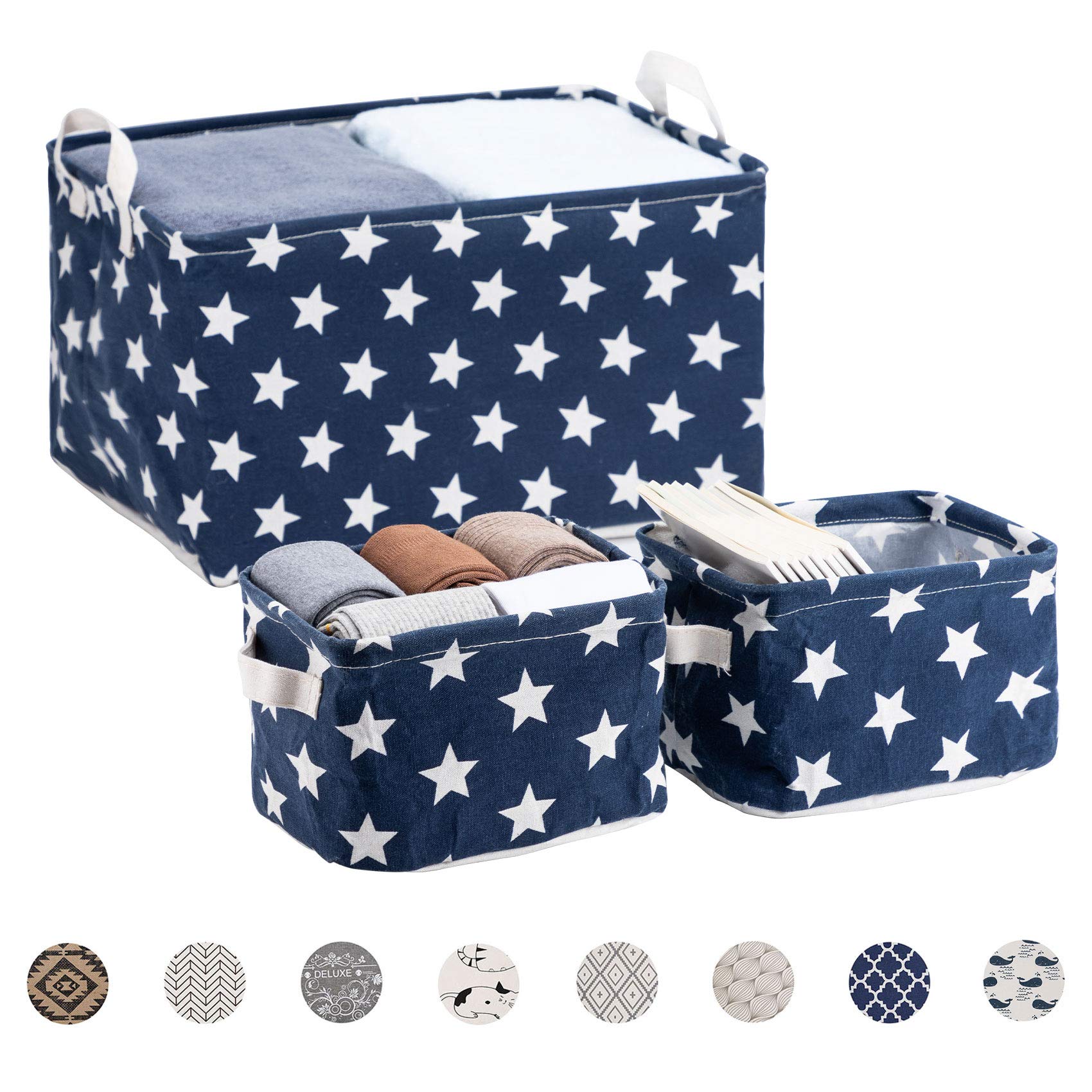 LessMo 3 Pack Square Storage Bins, Collapsible Sturdy Fabric Storage with Handles, Waterproof, Made of Cotton and Linen, for Shelf, Office, Toys, Nursery Home Closet