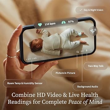 Owlet Dream Duo (Gen 3) Smart Baby Monitor All-in-One Bundle - 2K HD Video Baby Monitor with Alerts & Owlet Dream Sock Tracks Babys Oxygen, Heart Rate & Sleep | Health Insights via App