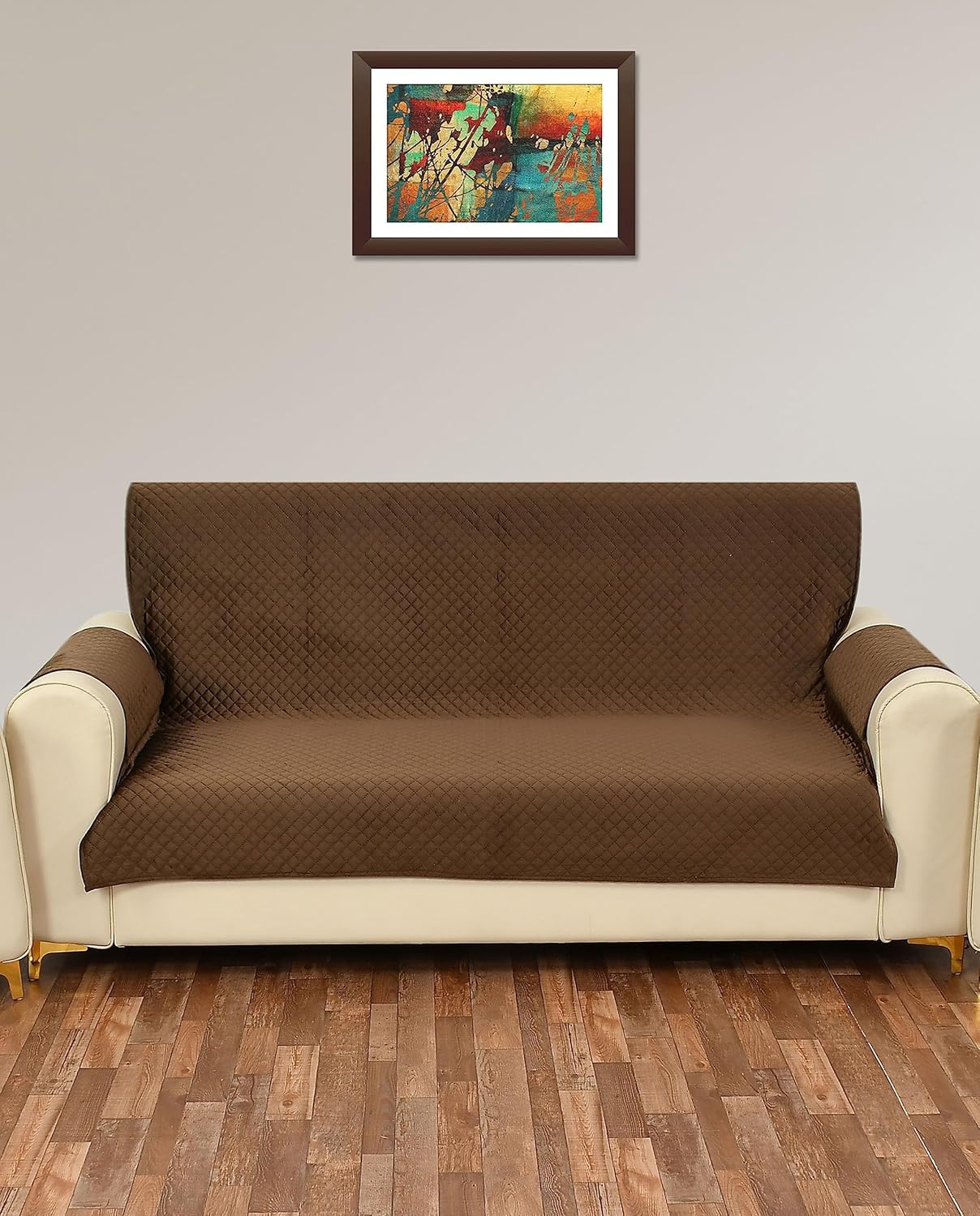 Yellow Weaves 3 Seater Self Design Quilted Velvet Sofa Cover Protector