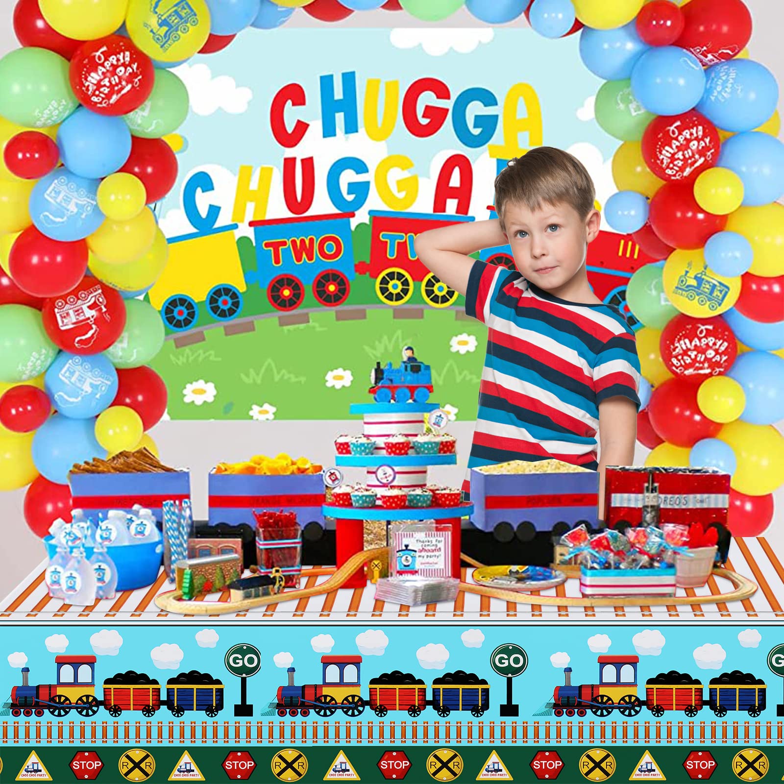 2 Tovaglie Di Plastica Per Festa A Tema Treno - 220x130 Cm, Rettangolari, Monouso, Con Motivo Locomotiva E Rotaie, Per Compleanno Baby Shower - 5