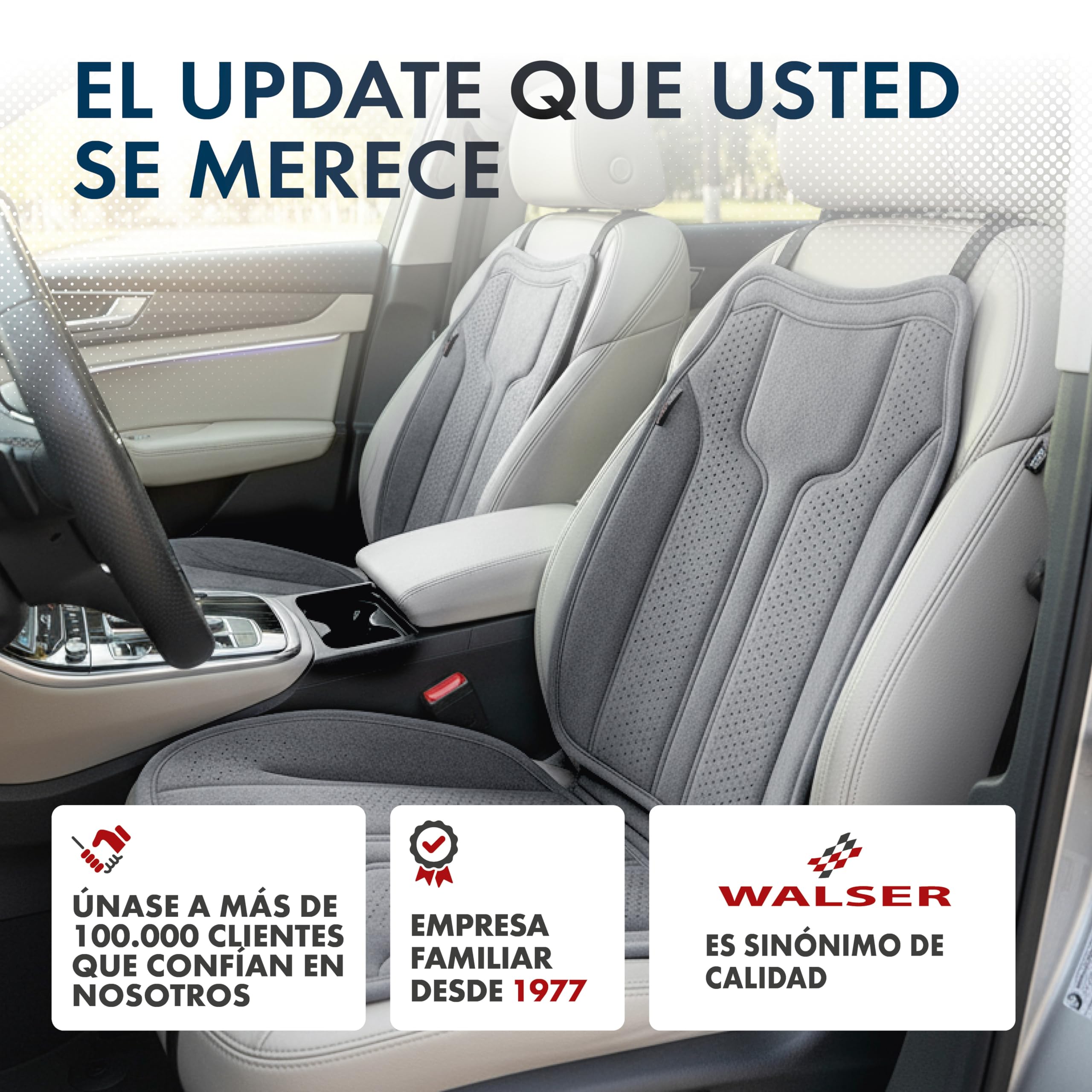 Walser Cojin Premium Coche Nubo, 1 Protector Antracita, Funda Delantera Aspecto Alcantara, Proteccion para Posicion Delantera