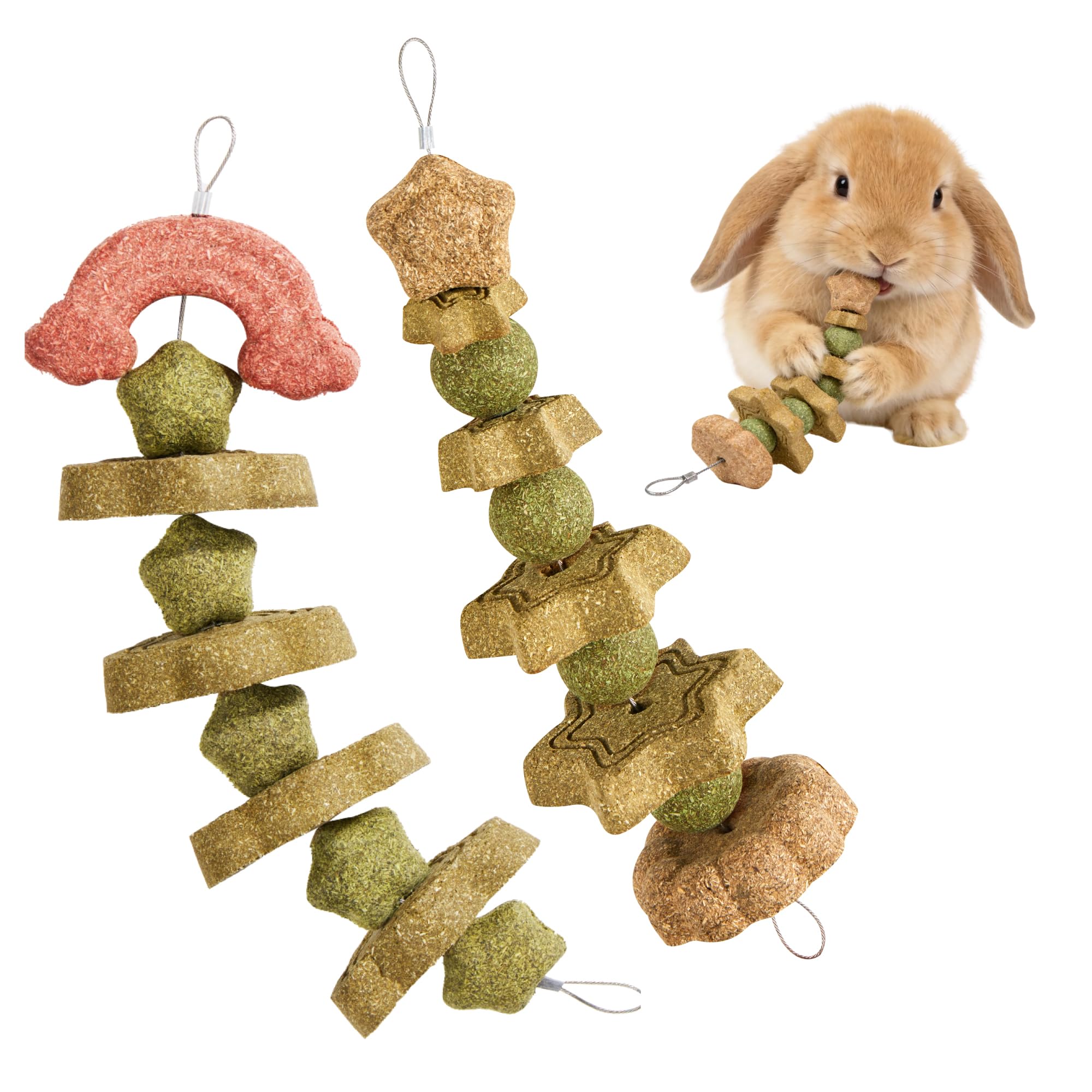 Rodizoo 2 Pack Rabbit Chew Toys Bunny Treats, Prevent Teeth Overgrowth, Chew Toys for Guinea Pig/Hamster, Made with Timothy Hay & Vegetables for Rodent Pets, Small Animal Toys