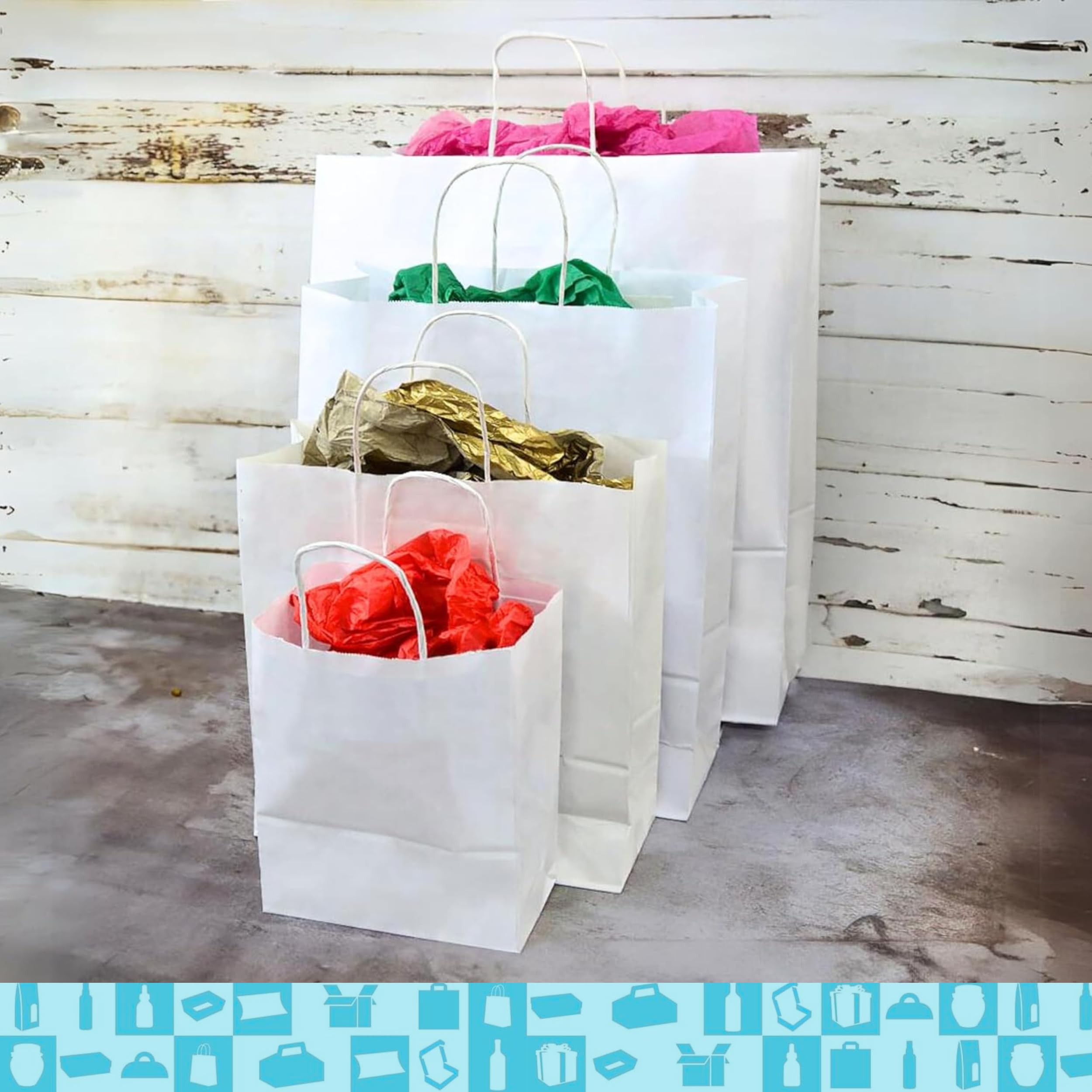 100 Bolsas de Papel Kraft Blanco con Asas 25x10x32 cm – Bolsas de Regalo y Compra para Tienda, Bodas y Fiestas | Espirito Rebelde
