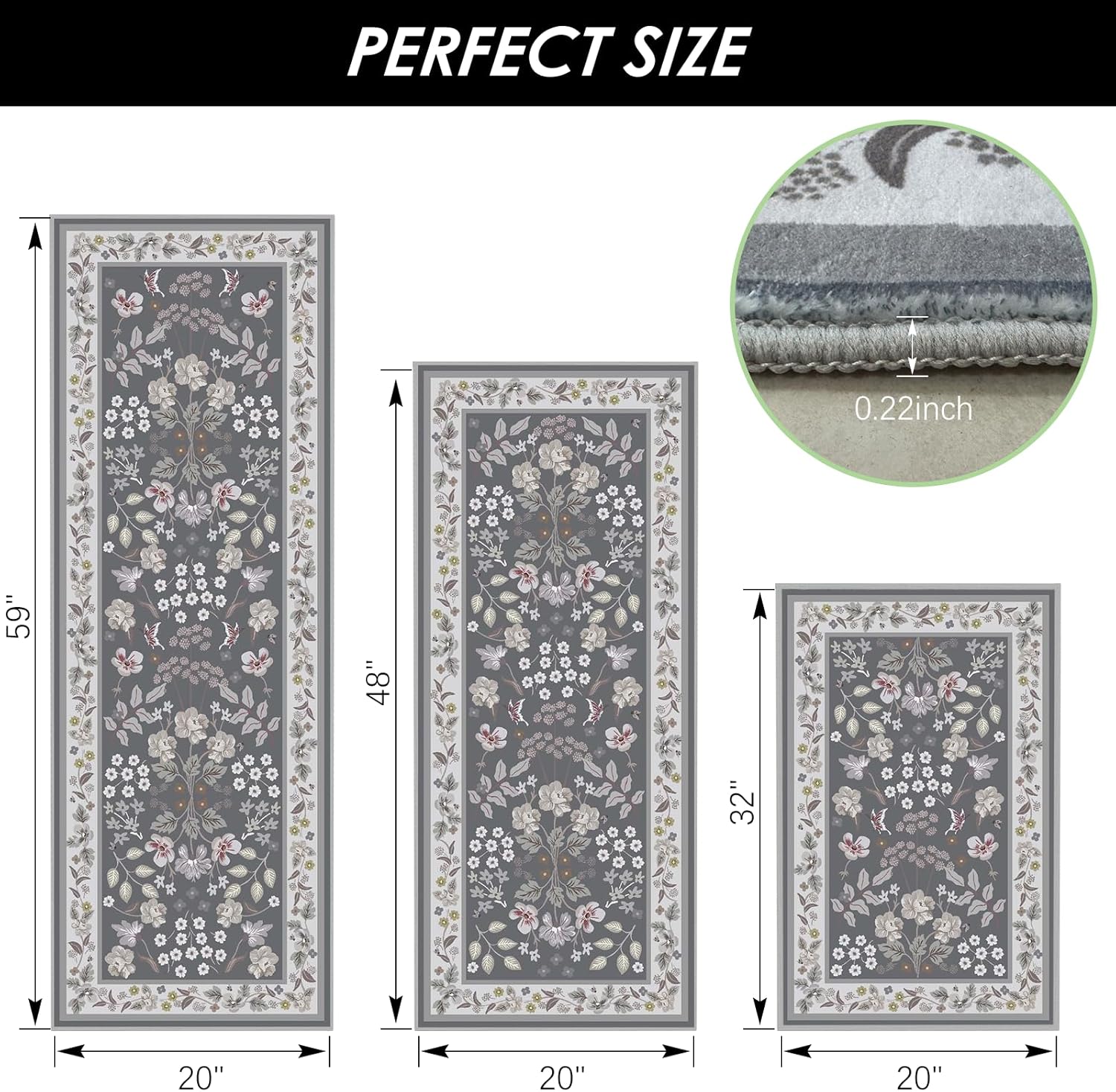 Azadx Kitchen Rug Sets 3 Piece Non Slip Washable Kitchen Mats for Floor Absorbent Kitchen Floor Mat Carpet Comfort Standing Mats Runner Rug for Hallway Laundry Holiday Kitchen Decor