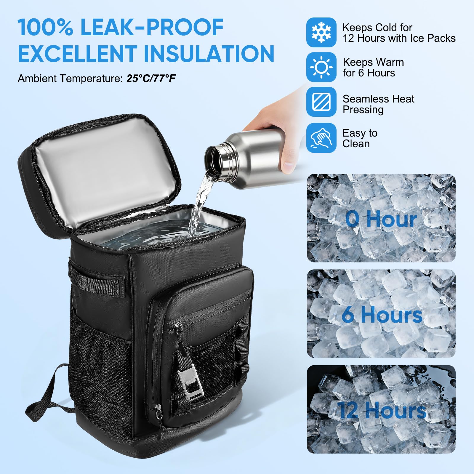 Zaino refrigerante da 30 l, grande borsa termica isolata per uomo e donna, a prova di perdite, impermeabile, zaino isolato per campeggio, spiaggia, attività all'aperto, viaggi, famiglia, picnic