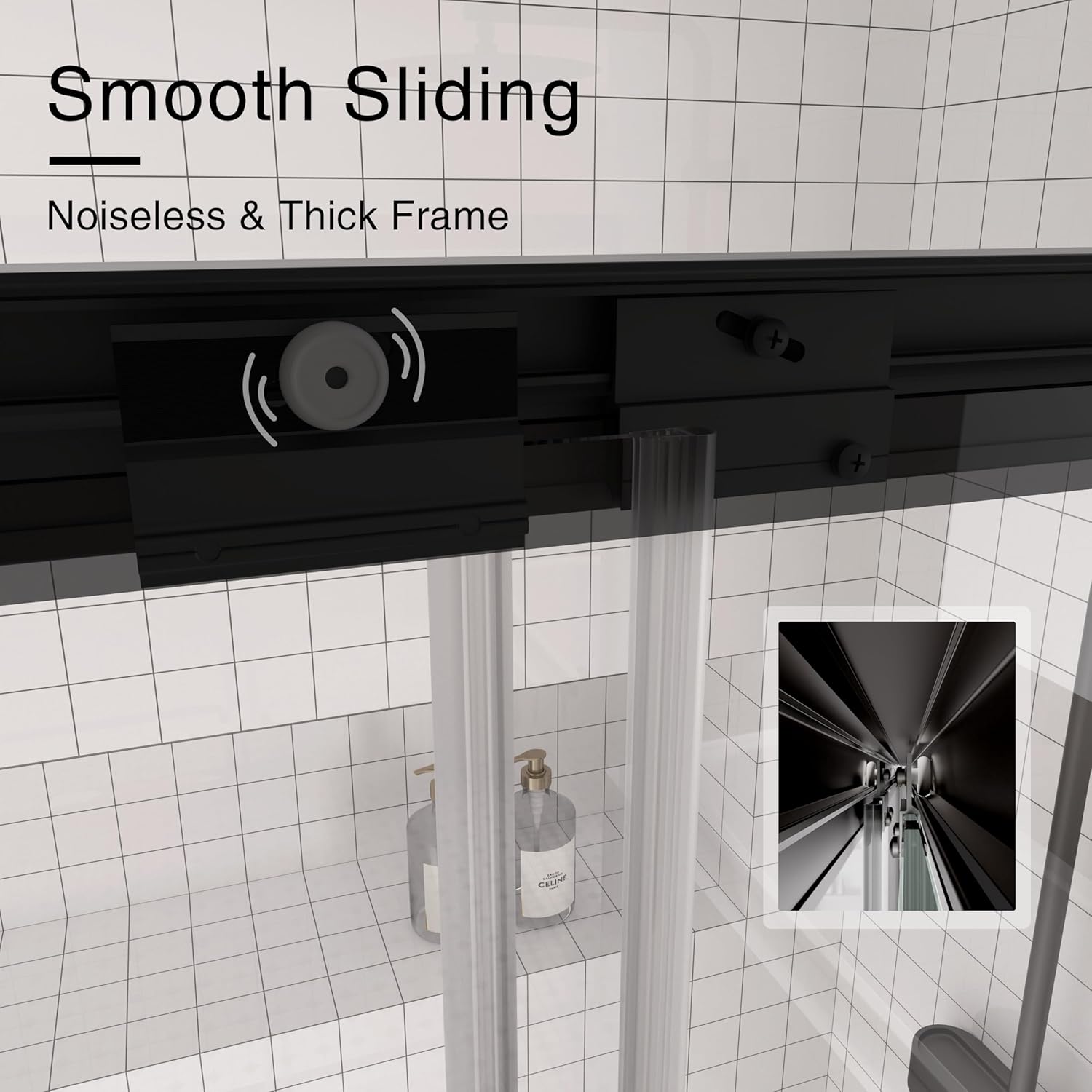 Semi-Frameless Sliding Shower Door 44-48” W x 72" H, 6mm SGCC Tempered Glass Matte Black Hardware, Retractable Waterproof Shower Screen for Walk-in Bathroom & Bathtub Use