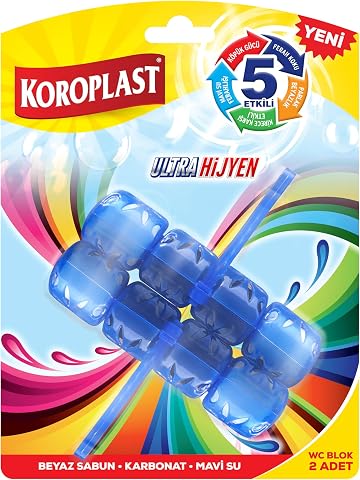 Koroplast 5 Etkili WC Blok 2'li Set, Beyaz Sabun Kokulu, Karbonat ve Mavi Su Özellikli Ferah, Parlak, Kireç Karşıtı, Köpüklü Tuvalet Bloğu, Hijyenik Klozet ve Tuvalet Hijyenik Temizliği, 2'li WC Blok