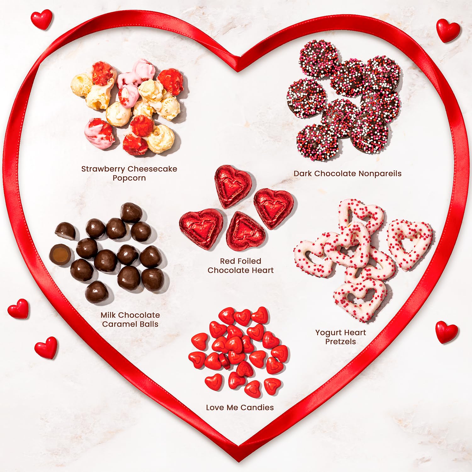 Gift Tin with Assorted Treats, Popcorn, Yogurt Heart Pretzels, Milk Chocolate Caramel Balls, Musical Present for Wife, Girlfriend, Romantic, Mom, Spouse, Plays La Vie En Rose- Bonnie and Pop