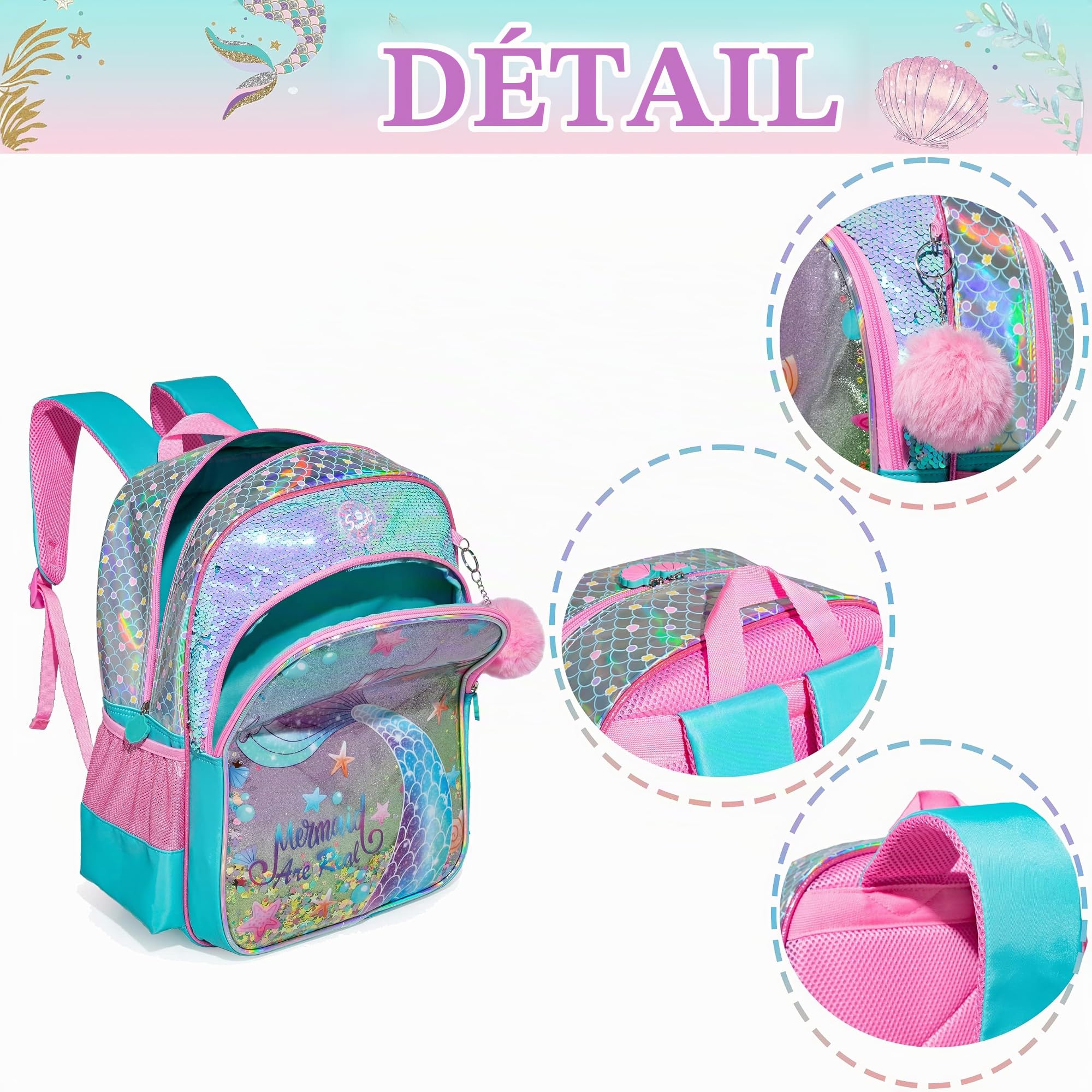 HTgroce Cartable Fille Primaire Sac à Dos Enfant Sac à Dos Filles Sac à Dos Scolaire avec Sac à Lunch + Trousse pour Enfants,l'Étudiant,Sac pour l'École,Loisirs, Voyage