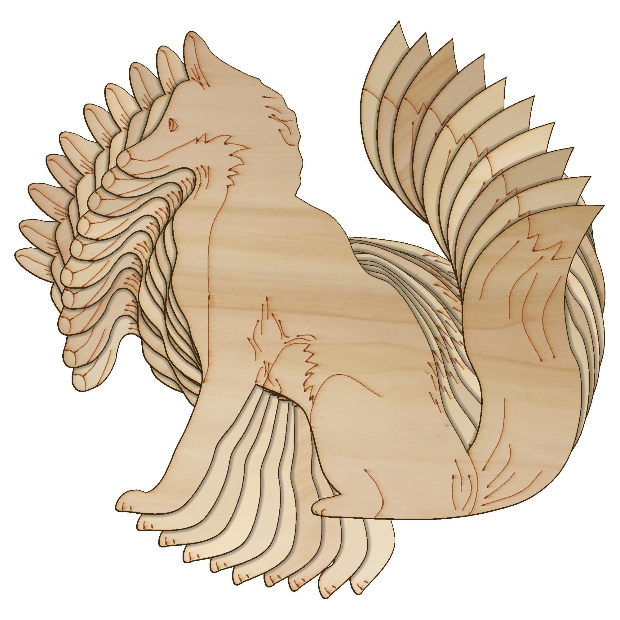 10x Wooden Fox Sitting Looking Craft Shape 3mm Ply Wildlife Animals(20 x 20cm,No Hole)