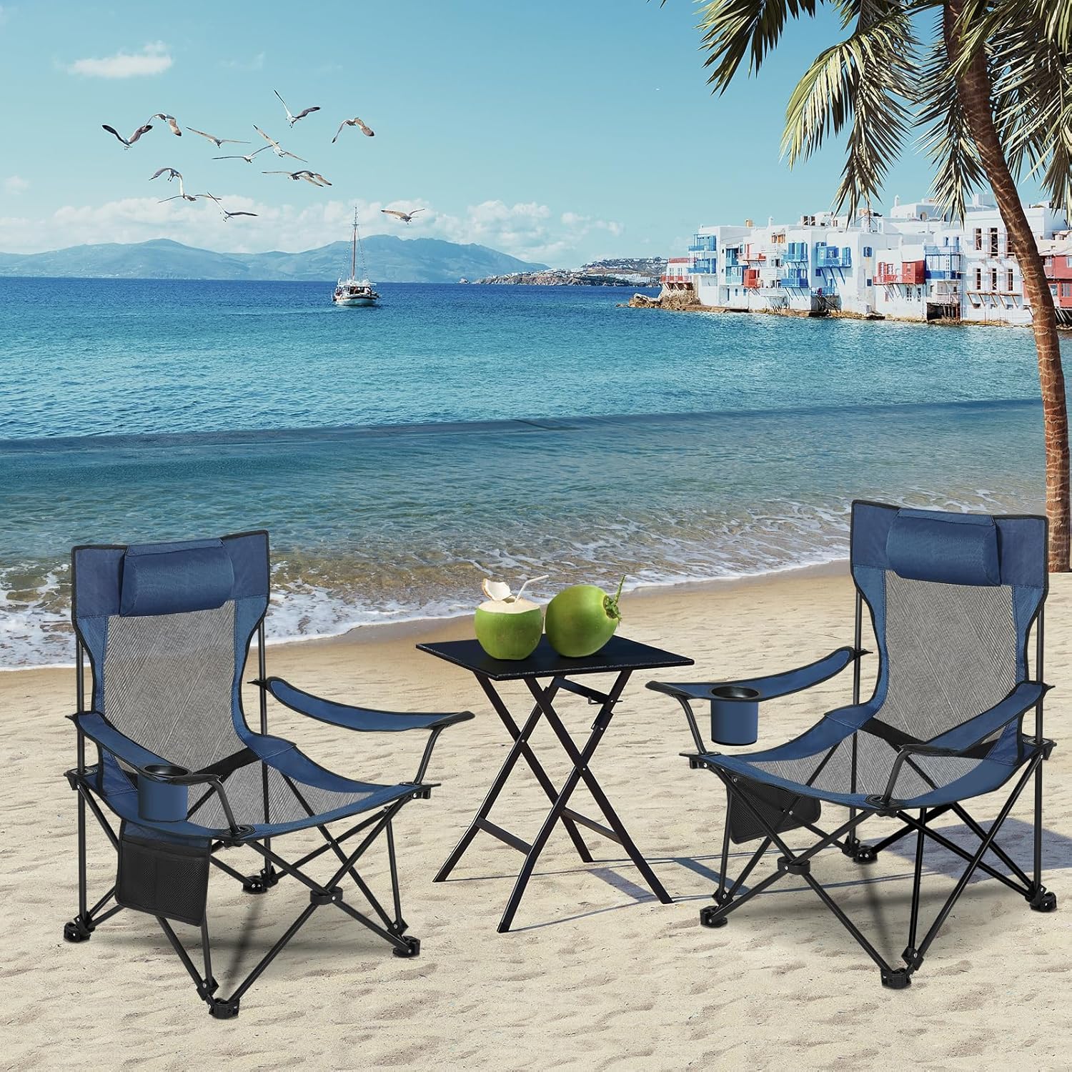 eSituro Chaise de Camping Pliante, Chaise de Pique-Nique Légère, Portable, Dossier Réglable à 2 Positions, pour Camping, Extérieur (1, Bleu)
