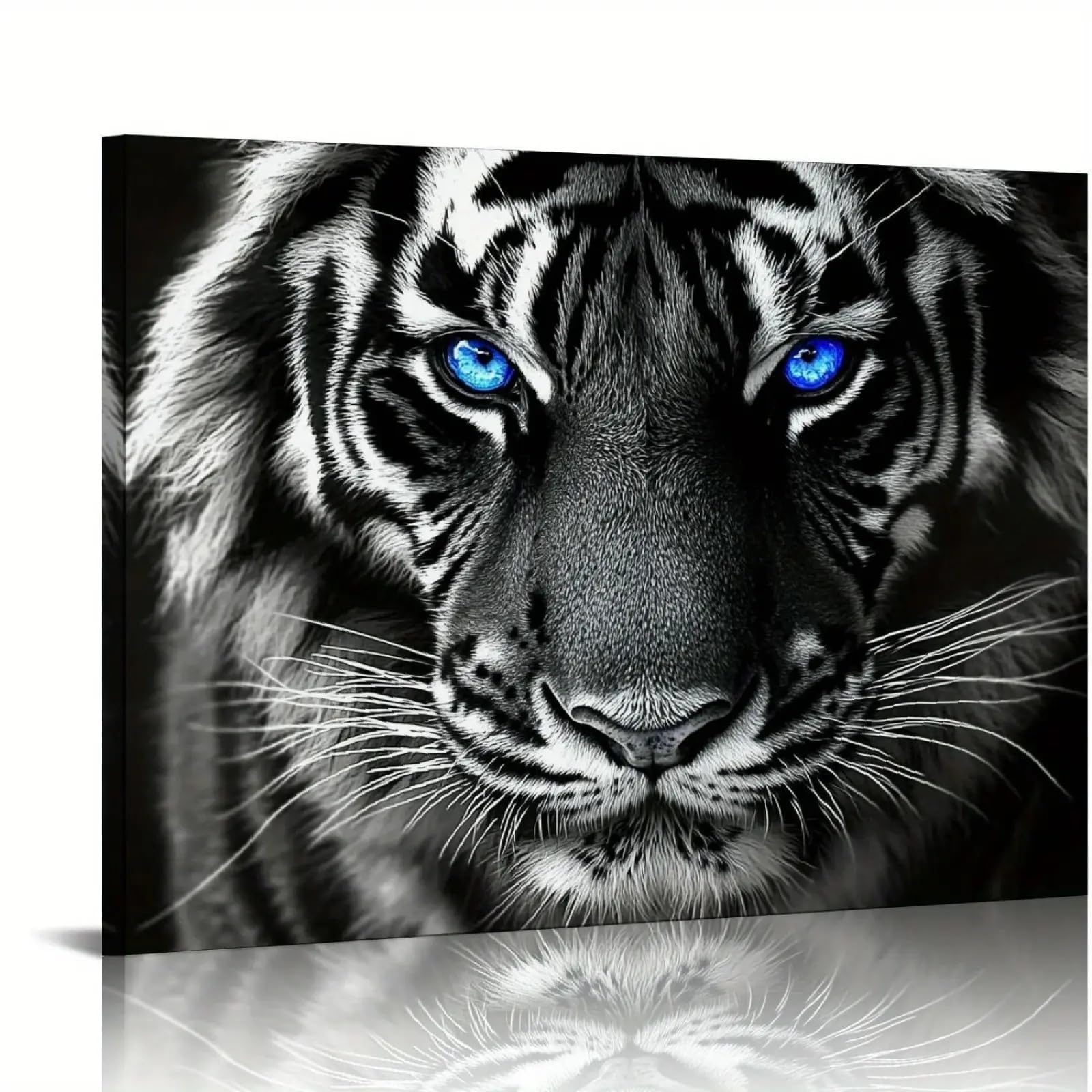 Impression tigre aux yeux bleus affiche animaux noir et blanc - 8