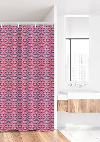 Miniatura 2 de Ambesonne Floral Stall Shower Curtain, Repetitive Retro 70's Look Blush Flowers Geometric Illustration, Fabric Bathroom Decor Set with Hooks, 36" W
