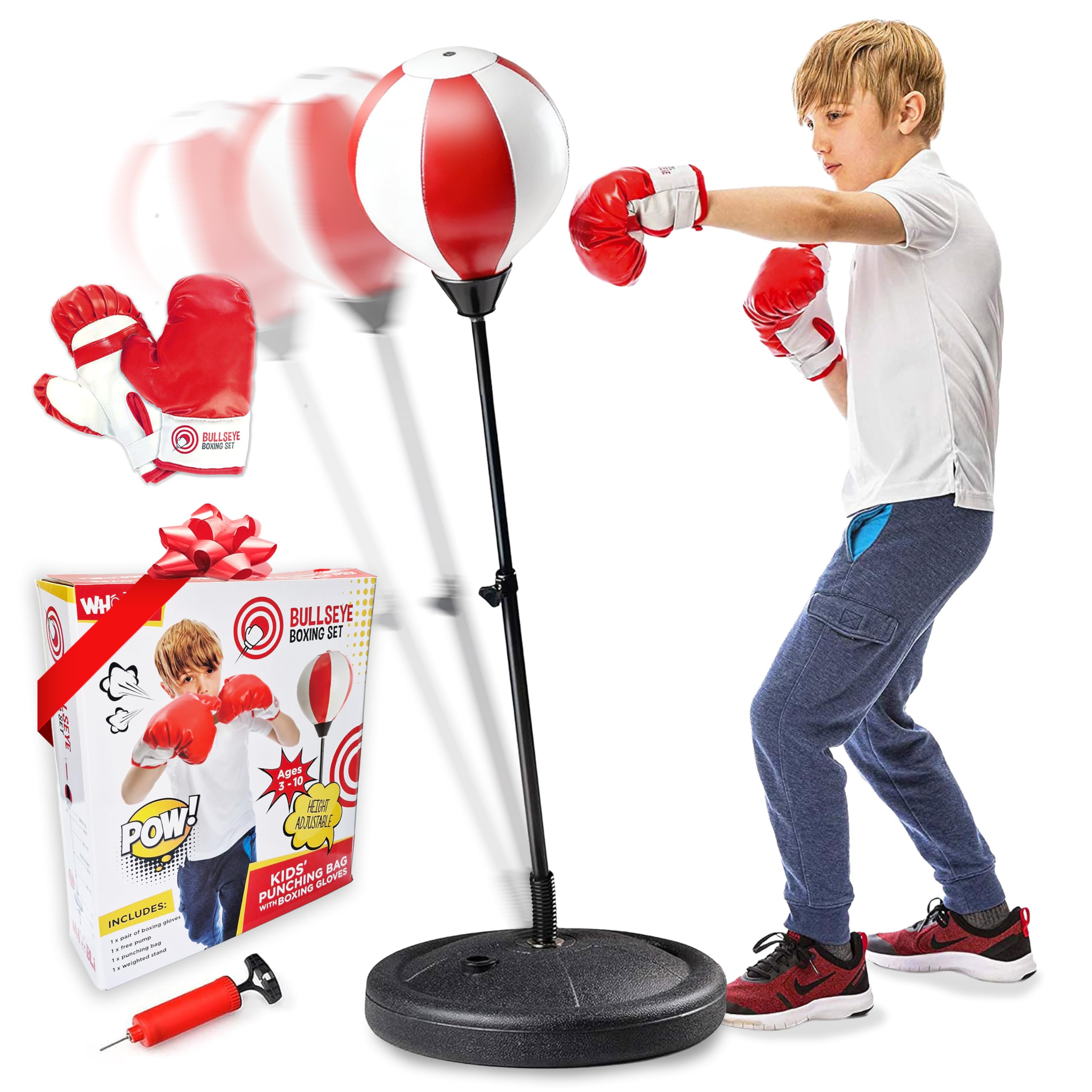 Whoobli Punching Bag for Kids and Toddler Incl Boxing Gloves| 3-10 Years Old Adjustable Kids Punching Bag with Stand| Sports Toy for Boys| Ideal Christmas Birthday Gift for Children