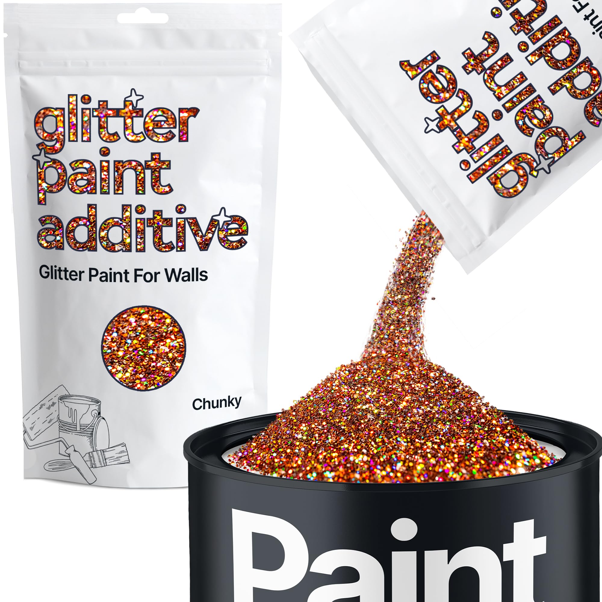 Hemway Bronze Glitter Holographic Peinture Additif Chunky 1/40" 0.6mm pour l'émulsion Peintures à l'eau - Intérieur et Extérieur Mur, Plafond, bois, vernis, mat, brillant, satin, soie - 100 g / 3,5 oz